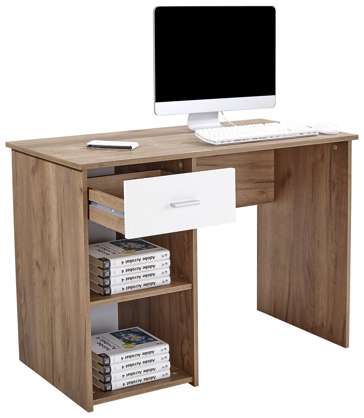 Schreibtisch mit Stauraum B 110 cm H 75cm Kubek 2, Eiche Dekor - Dunkelbraun, MODERN, Holzwerkstoff (110/75/50cm)
