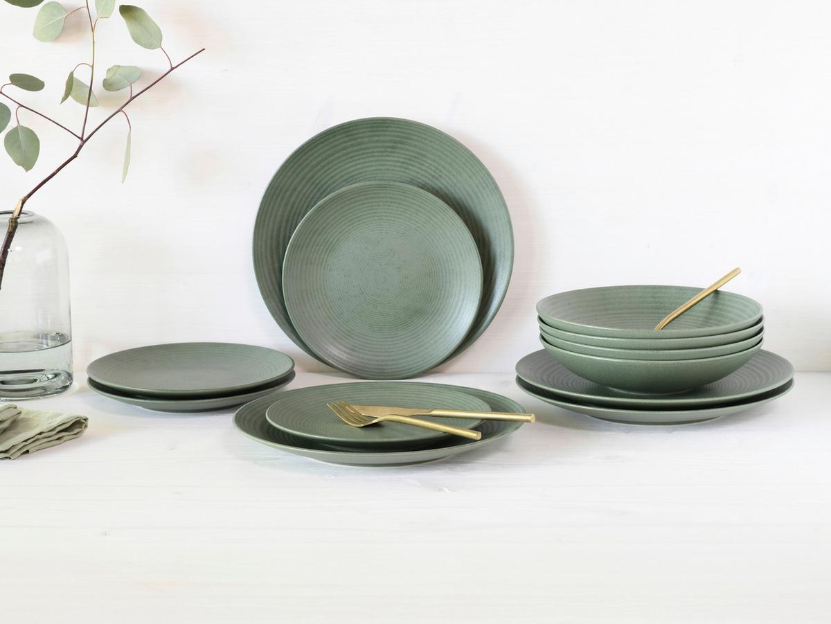Tafelservice Catania Eukalyptus, 12--Teilig., Grün - Grün, Basics, Keramik - Creatable