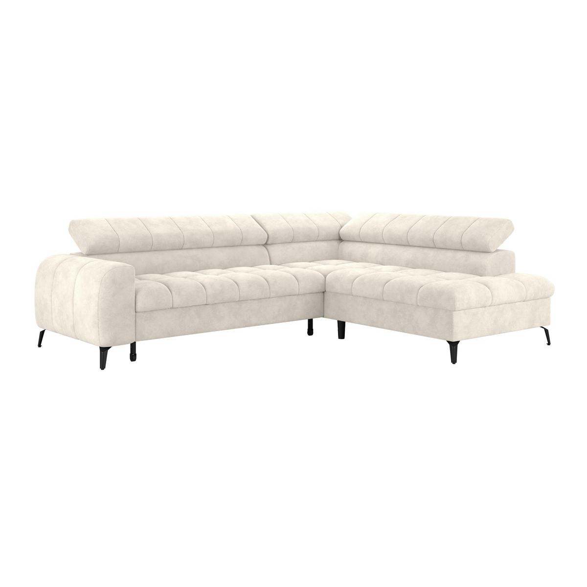 Ecksofa mit Schlaffunktio Volf cremefarben 261x203 cm - Creme/Schwarz, Trend, Kunststoff/Textil (261/203cm)
