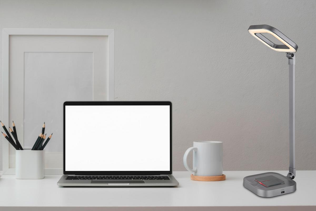 LED-Schreibtischleuchte Monaco - Weiß/Grau, Basics, Kunststoff/Metall (14,5/14,5/43cm) - Globo