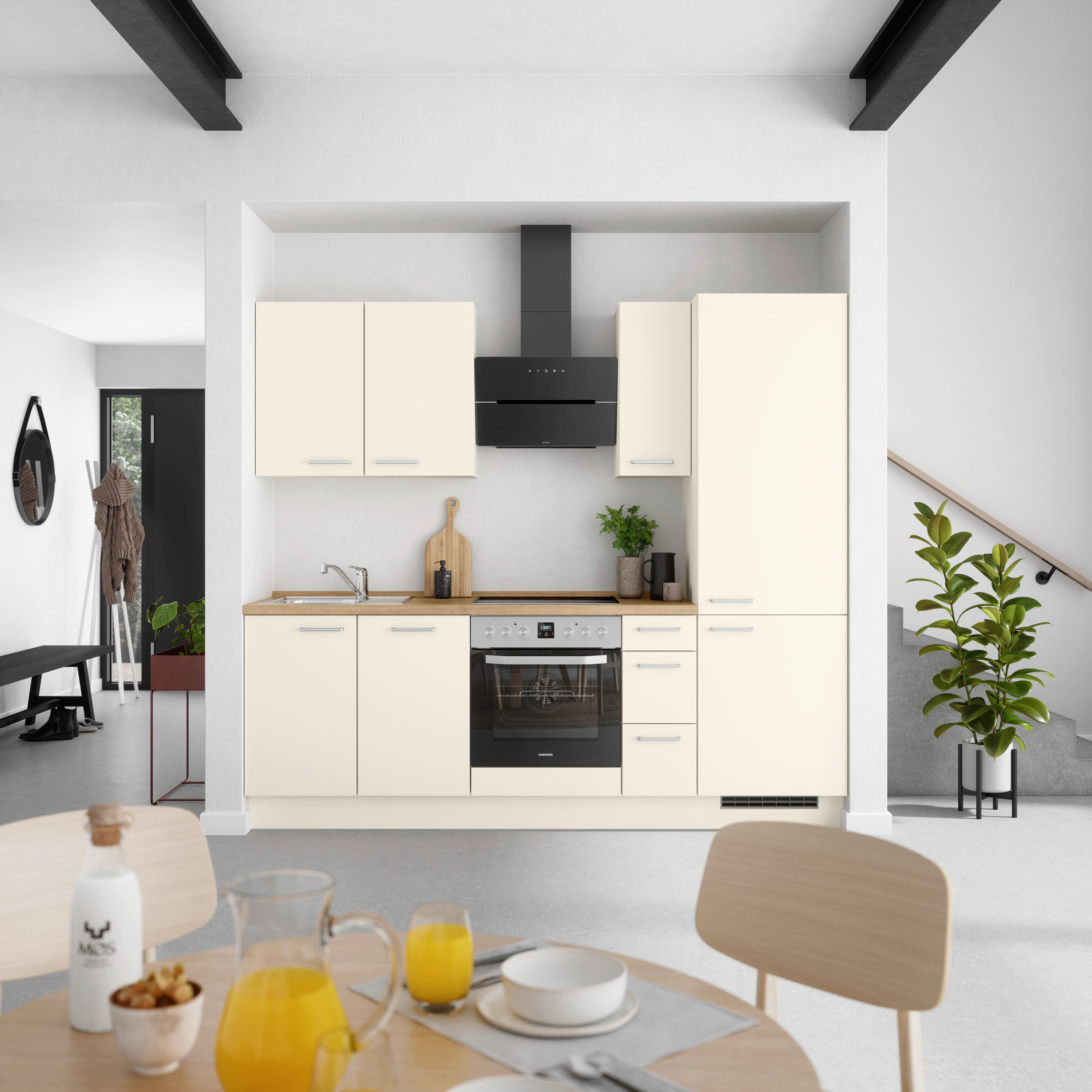 Kuchyňská linka 240 cm, magnoliová supermatná - barvy dubu/magnolie, Moderní, kov/kompozitní dřevo (240cm) - Nobilia