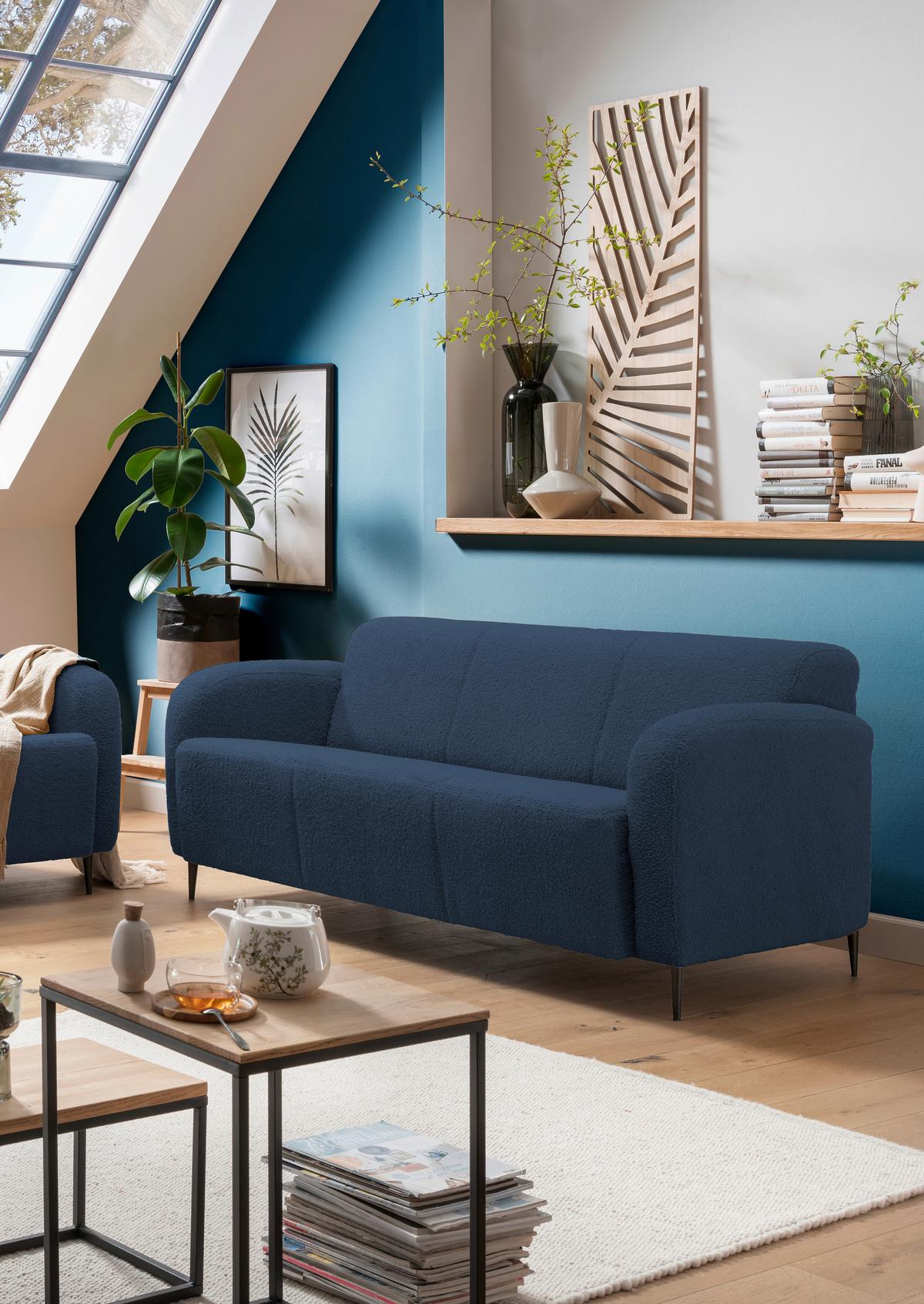 3-sitzer-sofa Marone Blau Teddystoff - Blau/Schwarz, MODERN, Textil (180/76/90cm) - Livetastic
