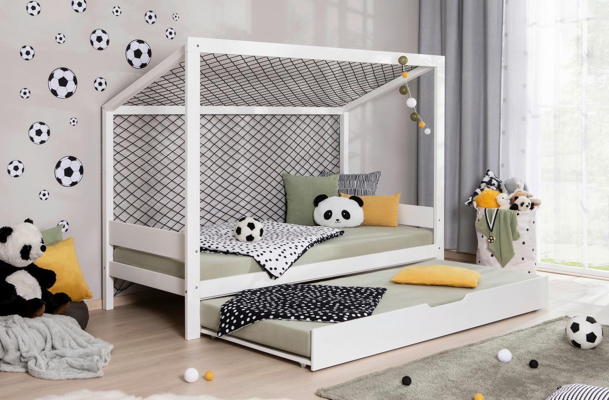 Bodenbett mit Bettkasten 90x200 cm Weiß - Weiß, MODERN, Holz/Textil (90/200cm) - MID.YOU