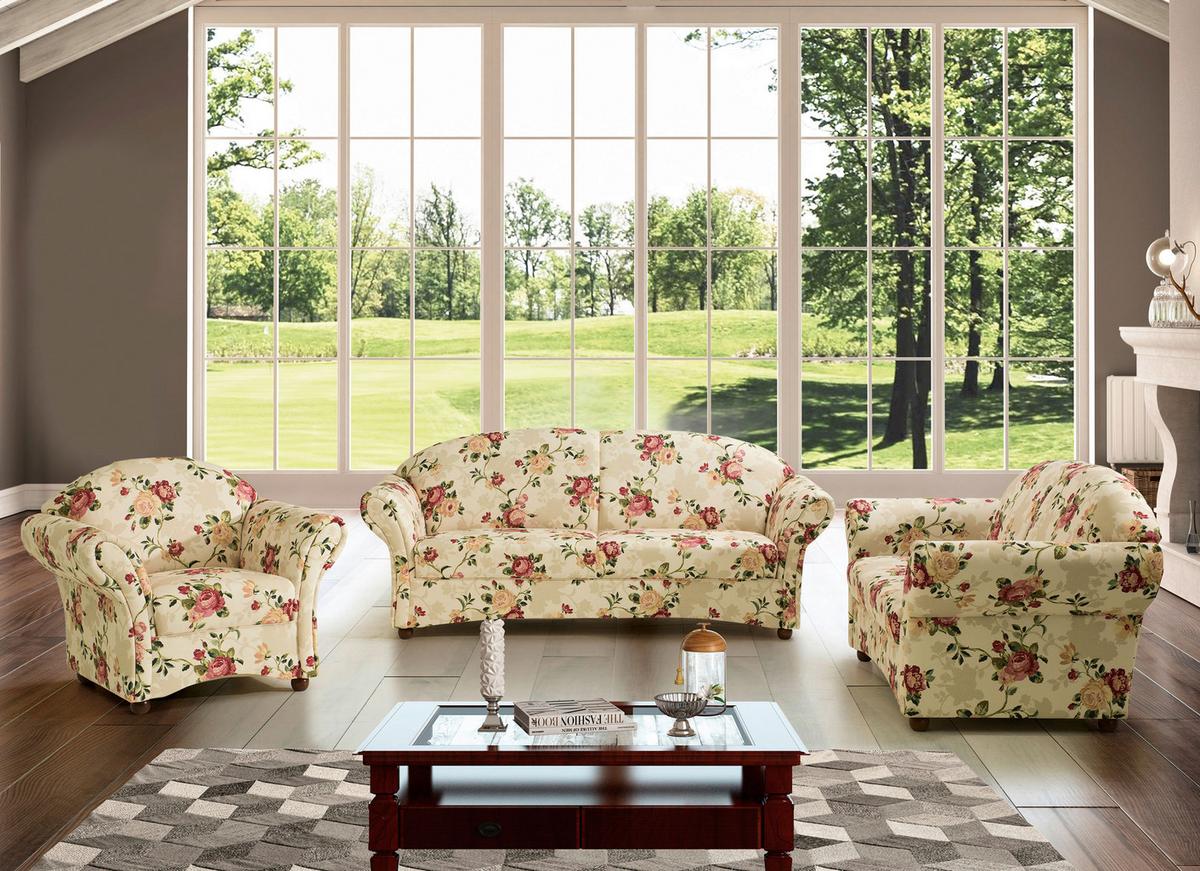 2-Sitzer-Sofa Corona Gelb/Rot/Beige, Blumen Design - Gelb/Beige, Design, Textil (151/85/81cm) - Max Winzer