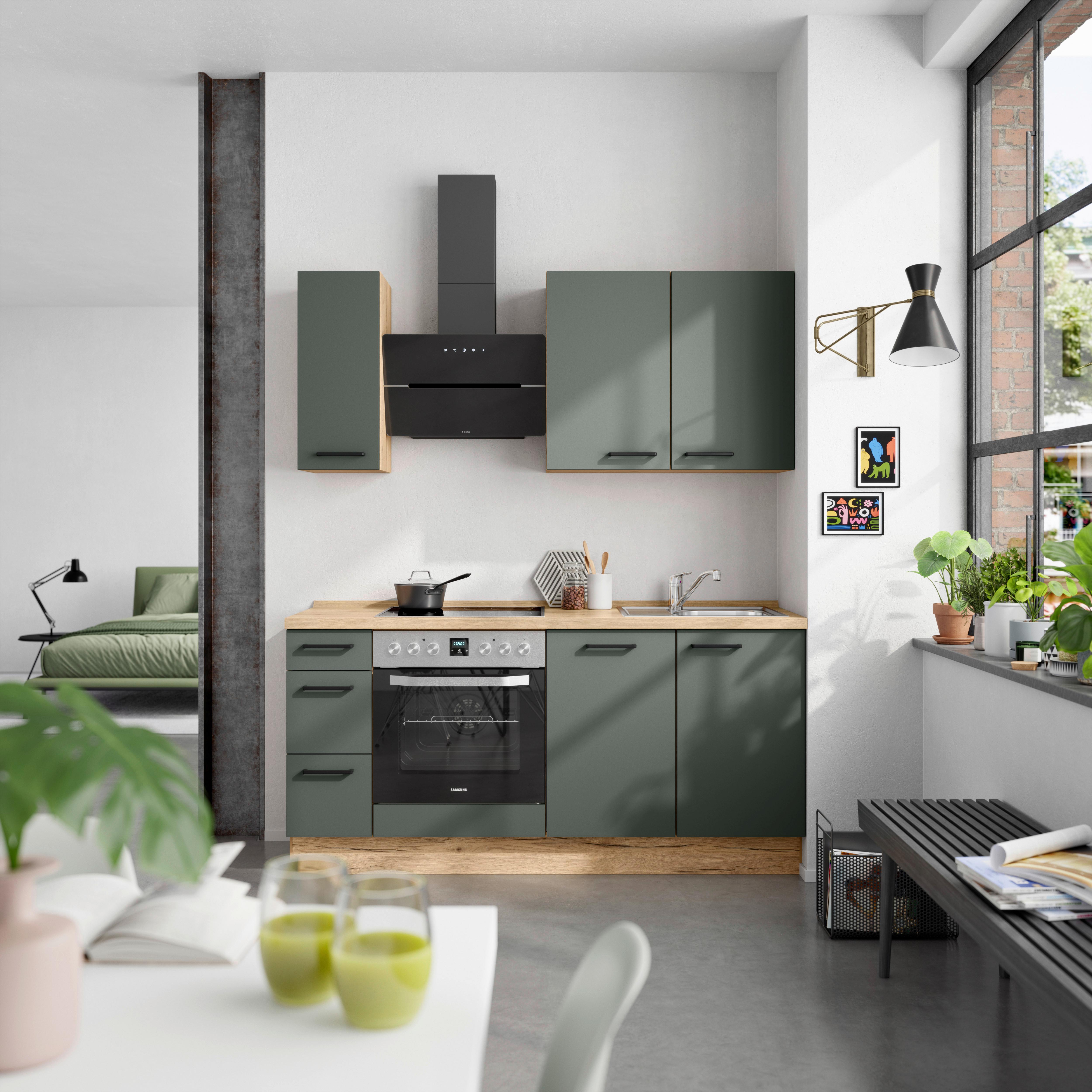 Küchenleerblock Easytouch High-Line, H1 Links - Dunkelgrün/Eichefarben, MODERN, Holzwerkstoff (180cm) - Nobilia