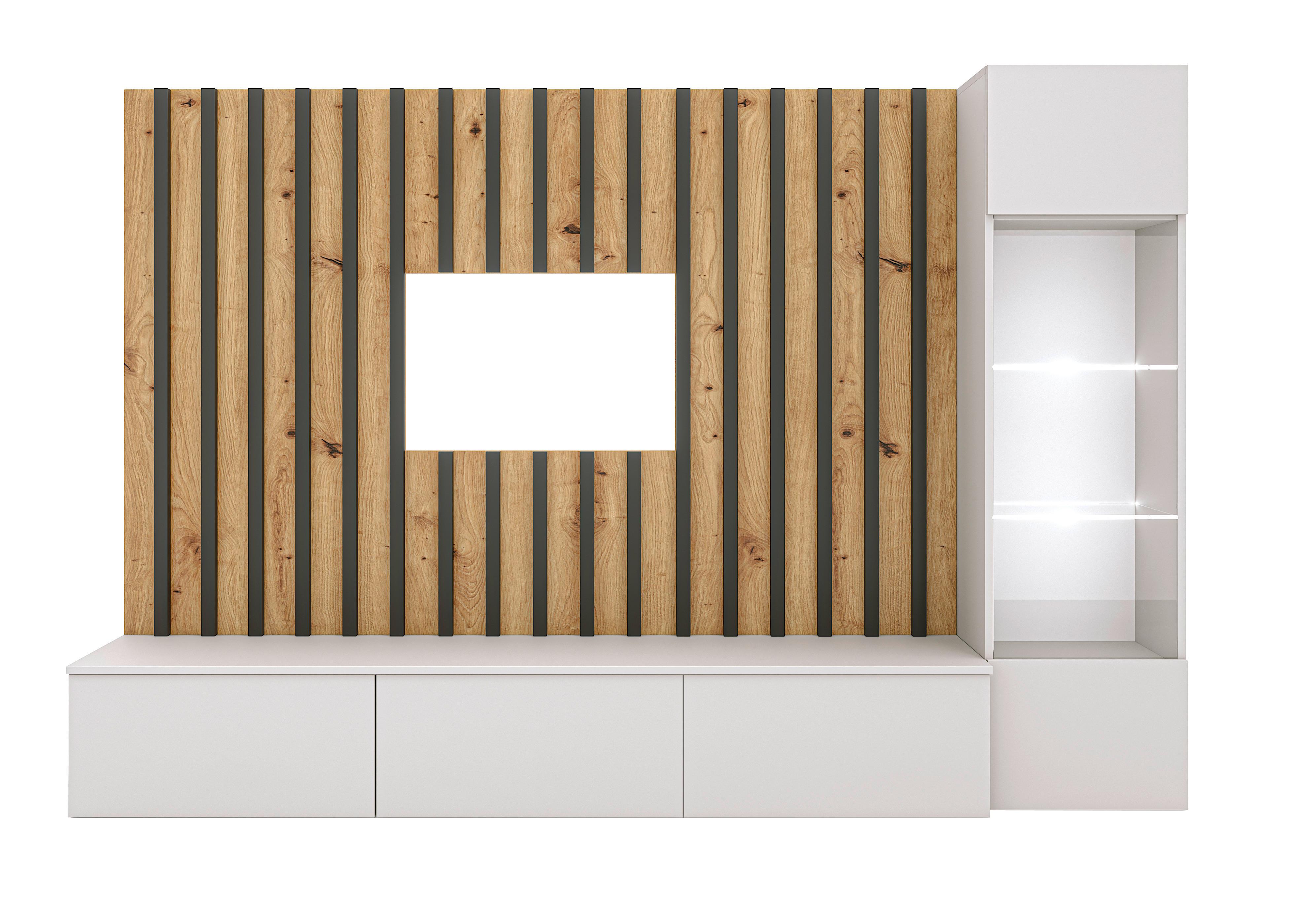 Wohnwand Lamel - Schwarz/Weiß, Design, Glas/Holzwerkstoff (220/148/35cm) - MID.YOU