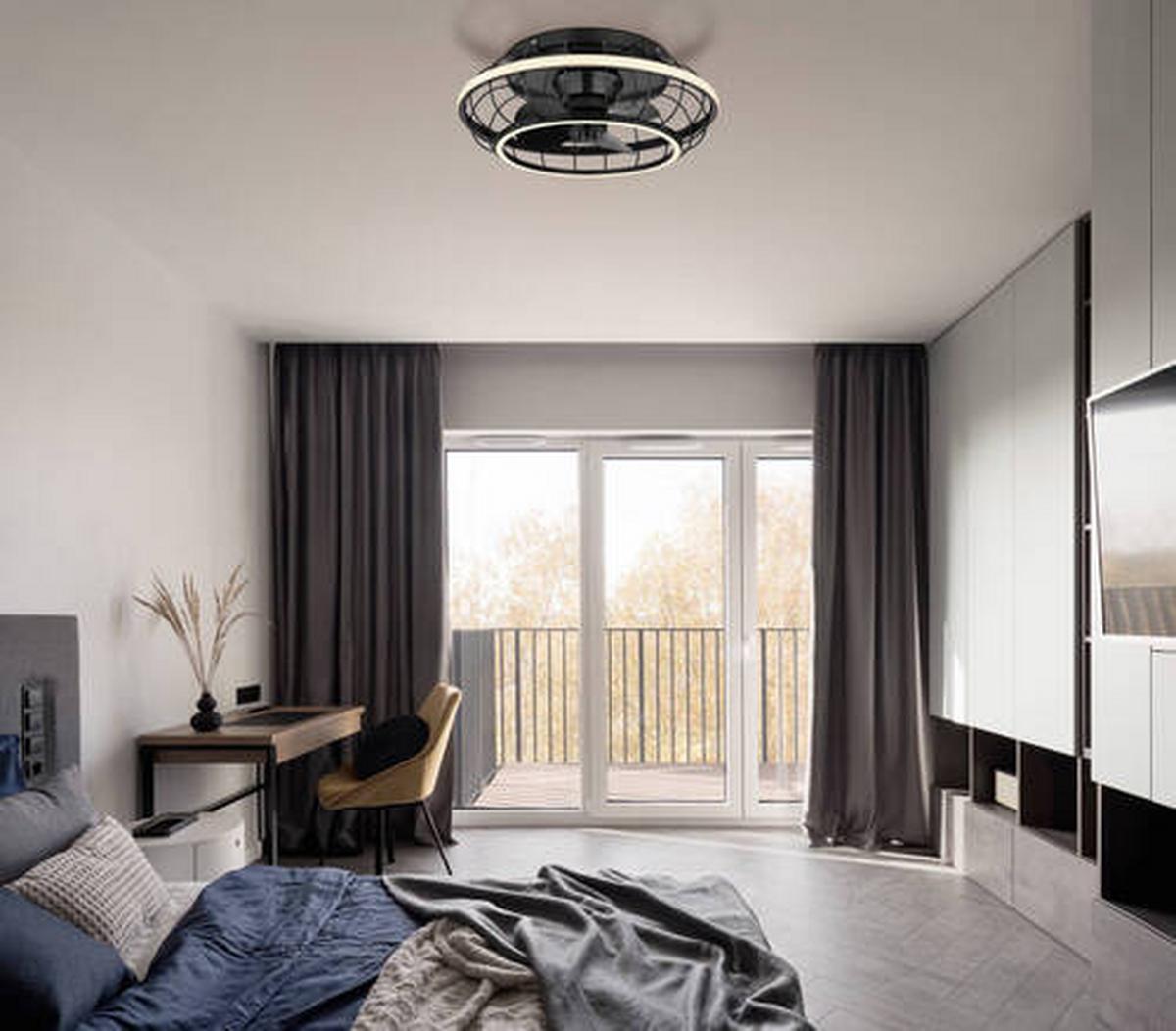 Deckenventilator 03637 - Opal/Schwarz, Design, Kunststoff/Metall (50/18cm) - Globo