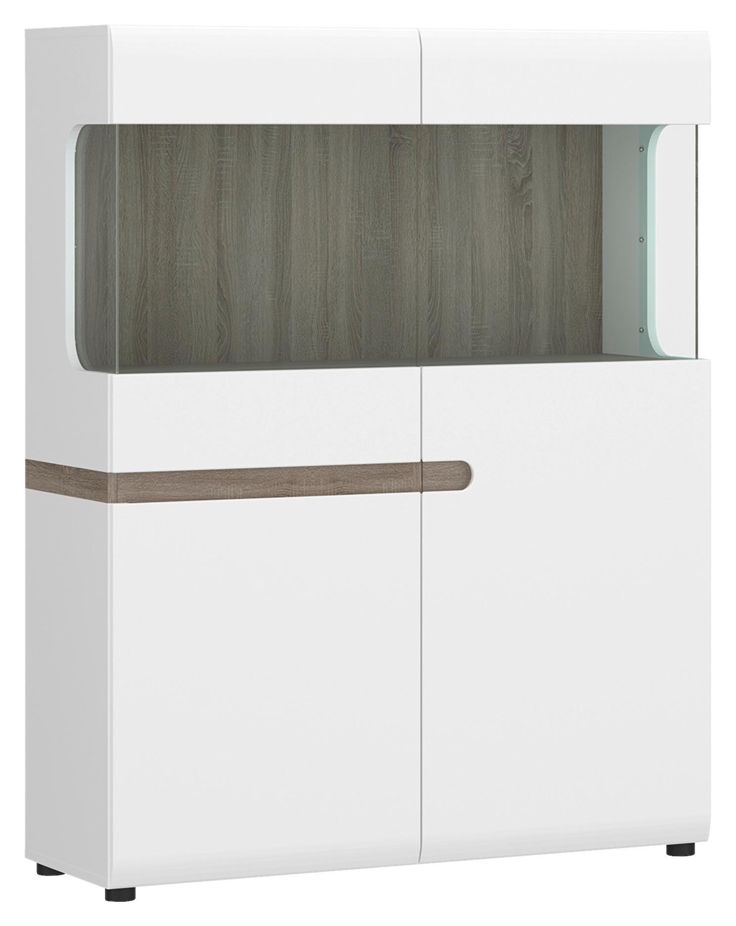 Vitrine Linate B: 109,4 cm Alpinweiss/Trüffel Eiche Dekor - Weiß Hochglanz/Trüffeleichefarben, MODERN, Glas/Holzwerkstoff (109,4/143,2/41,9cm)