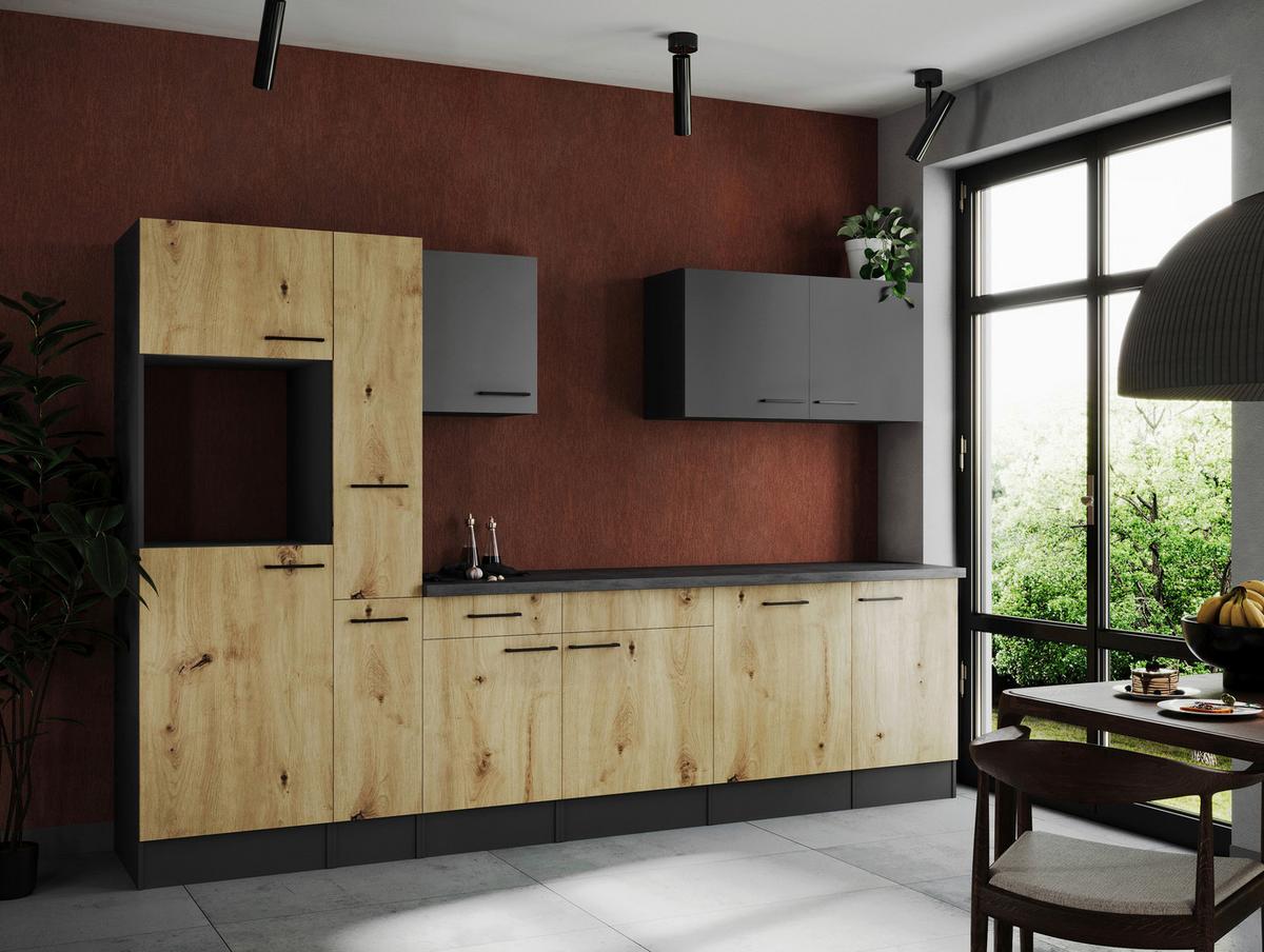 Küchenleerblock Oliver Grau, Artisan Dekor B: 310 cm - Eiche Artisan/Grau, Design, Holzwerkstoff (310cm) - Respekta