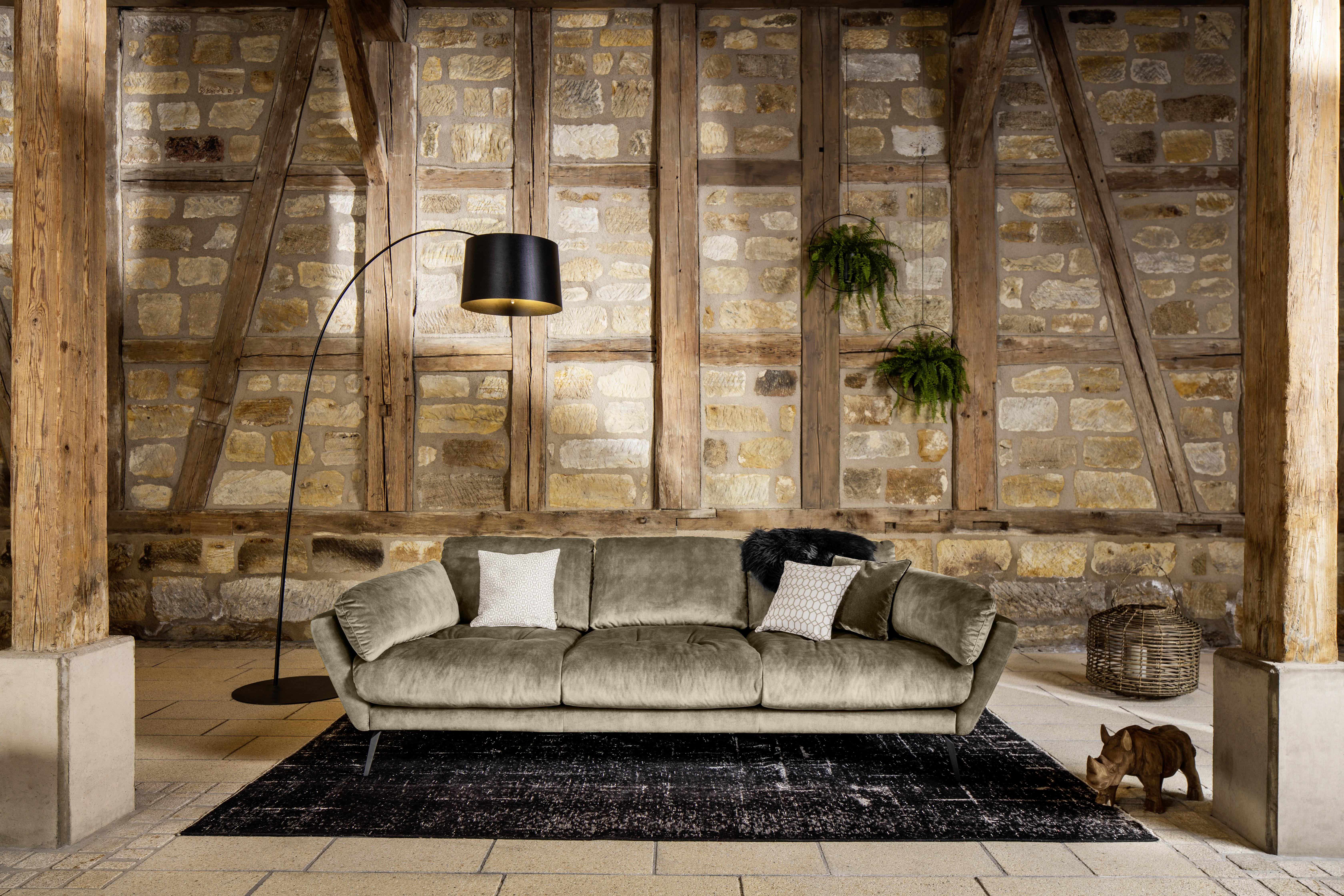 Big Sofa Softy mit Kissen B: 254 cm Sandfarben Velours - Sandfarben/Schwarz, MODERN, Textil (254/79/113cm) - W.Schillig