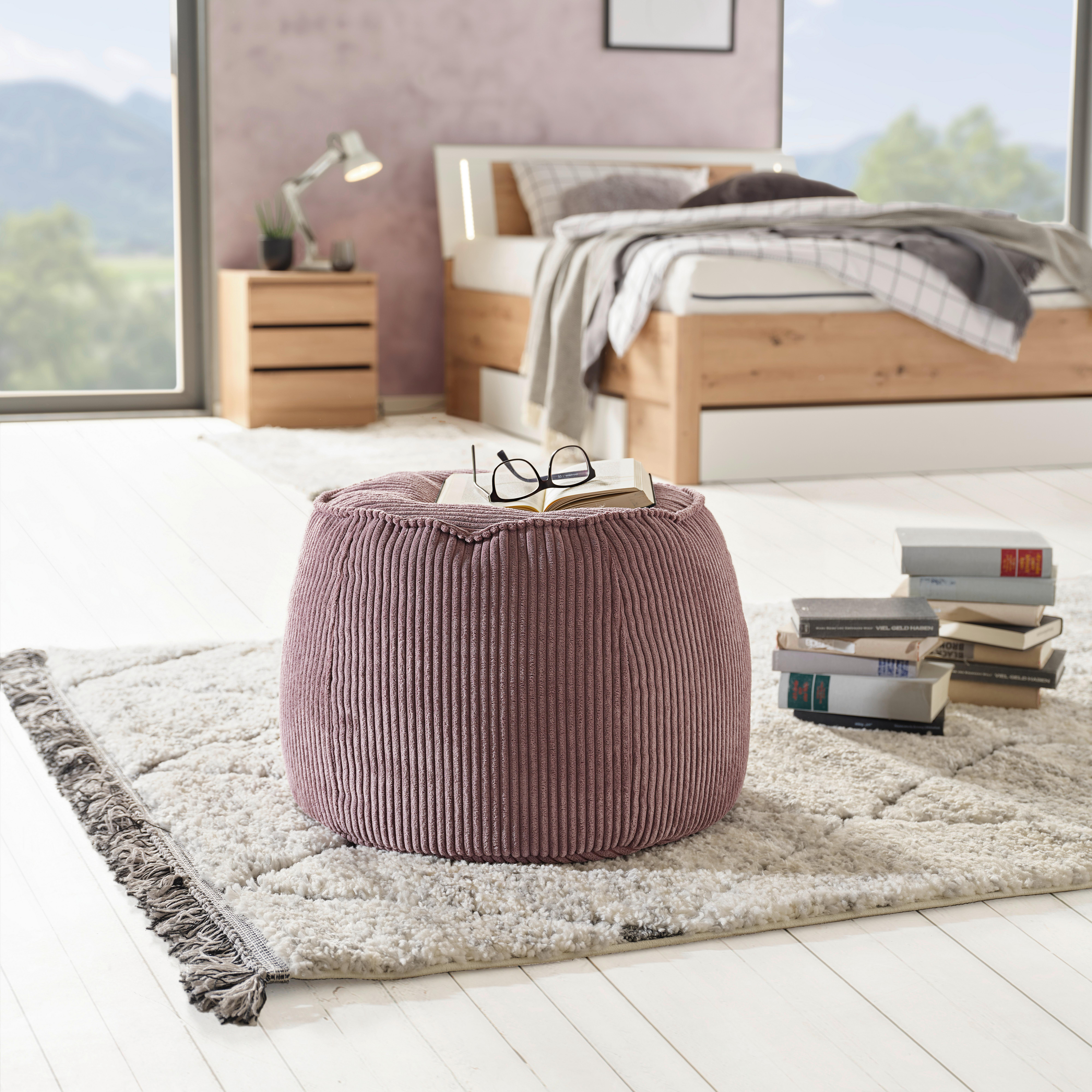 Hocker Regina Cord Lila Sitz Gepolstert - Lila, MODERN, Textil (38/60cm)