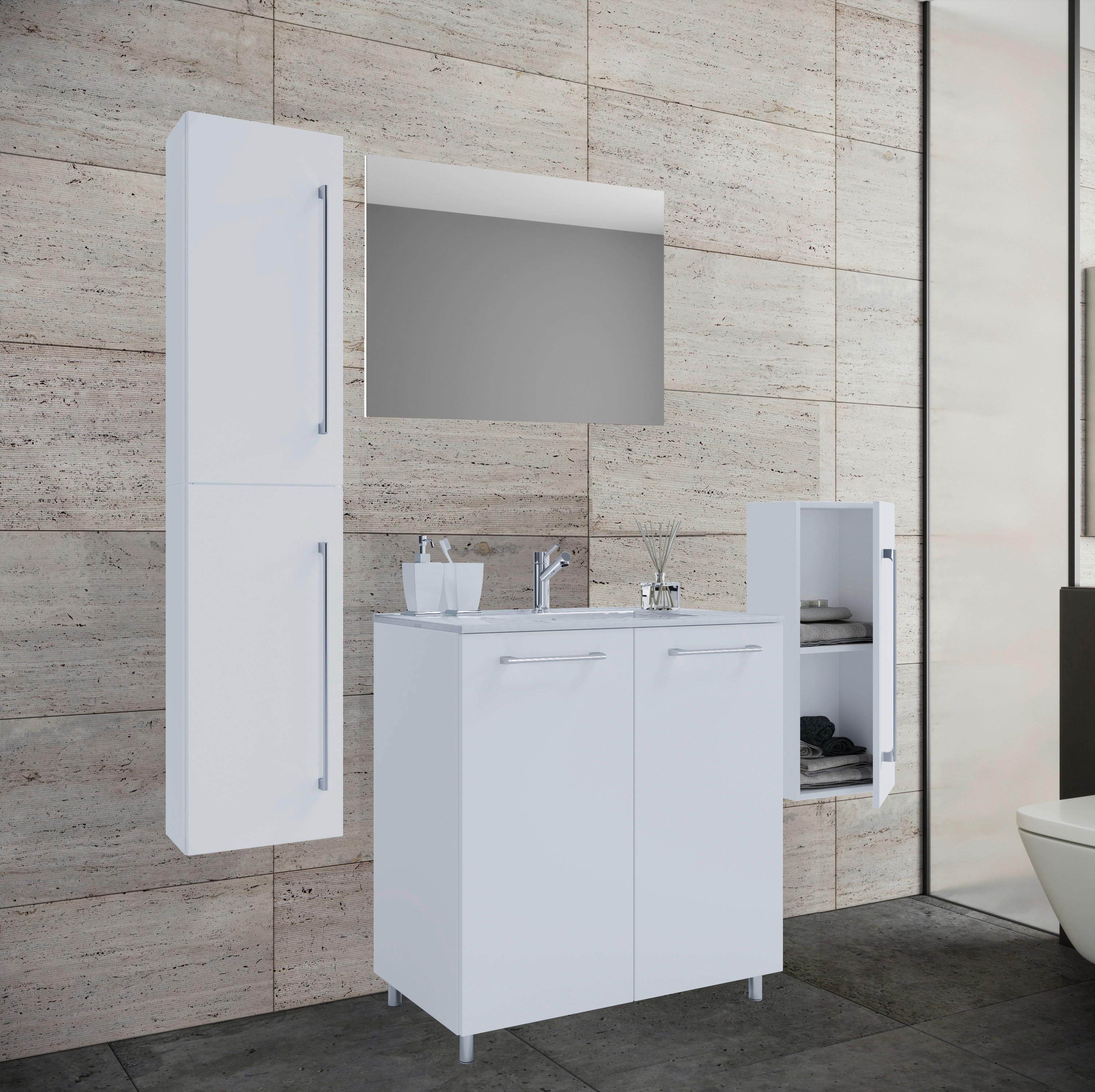 Badezimmer Gilos 5-Teilig Weiß B: 146 cm - Alufarben/Weiß, MODERN, Keramik/Holzwerkstoff (147cm) - MID.YOU