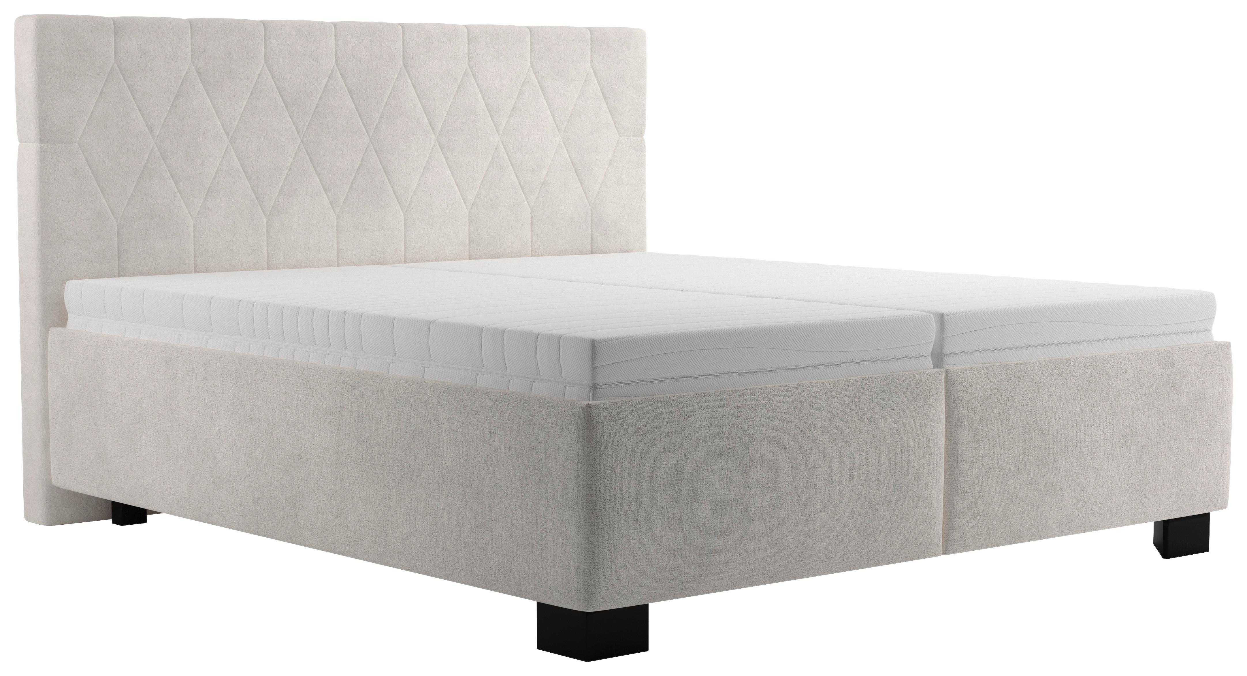 Čalúnená posteľ FERAMA 180x200 cm, krémová - čierna/krémová, Modern, drevo/textil (180/200cm)