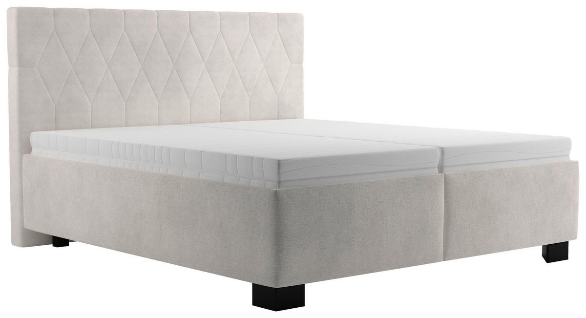 Čalúnená posteľ FERAMA 160x200 cm, krémová - čierna/sivá, Modern, drevo/textil (160/200cm)