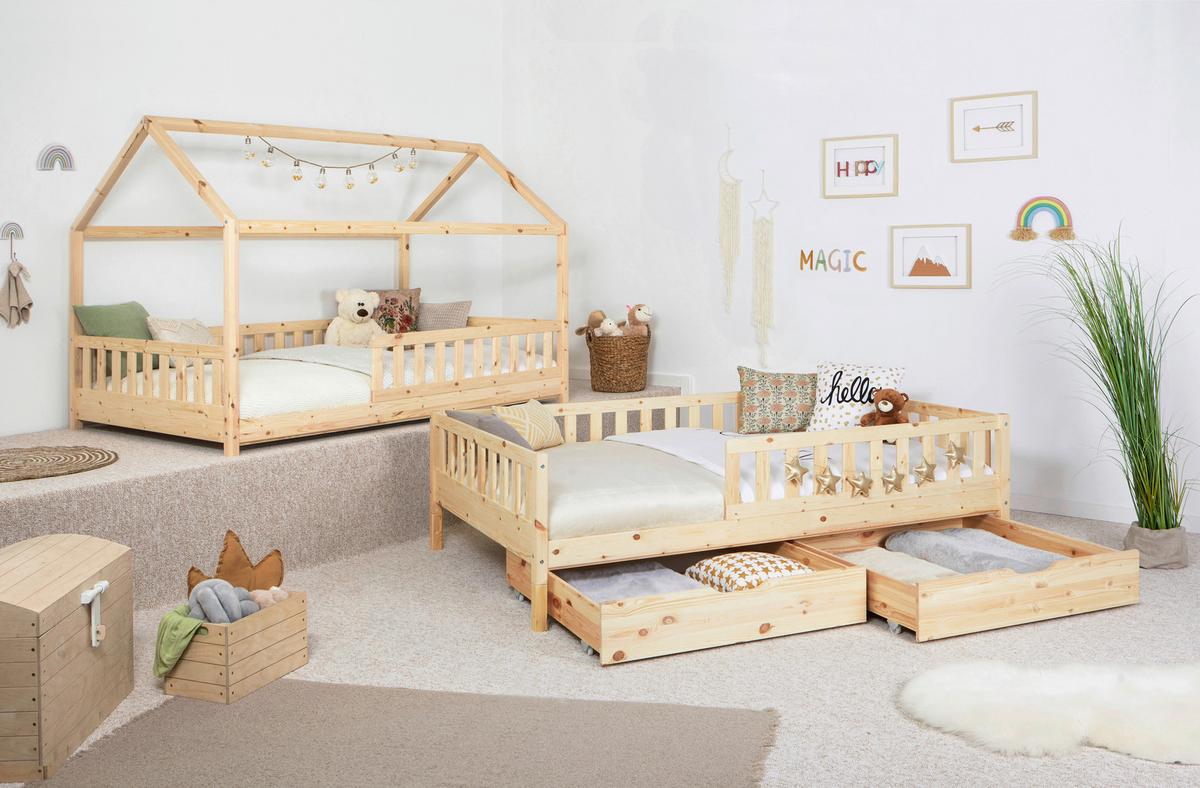 Bodenbett 90/200 Cm In Naturfarben Inkl. Laden - Naturfarben, MODERN, Holz (90/200cm) - MID.YOU