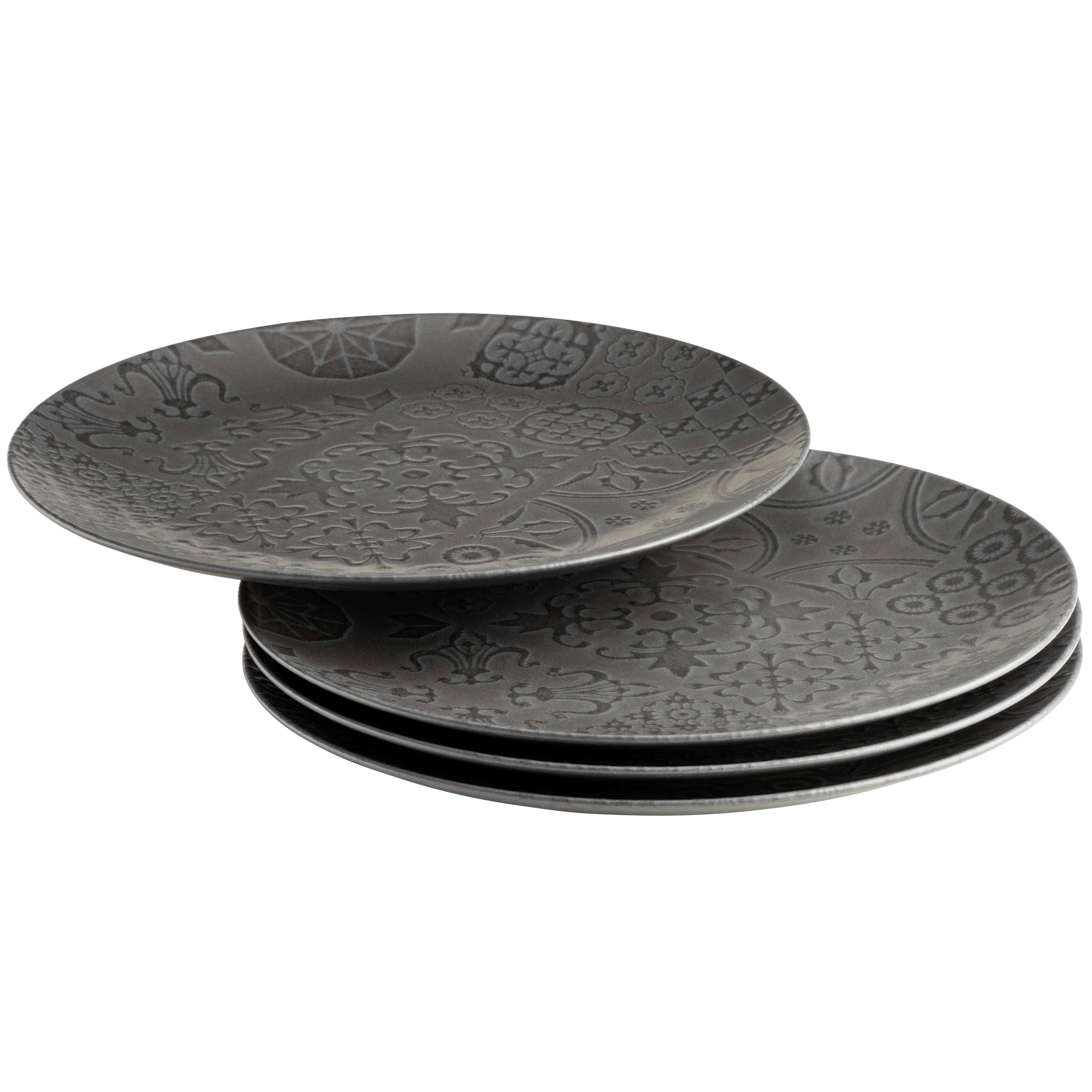Tellerset Steinzeug 4--Teilig. Schwarz - Schwarz, Basics, Keramik - Mäser