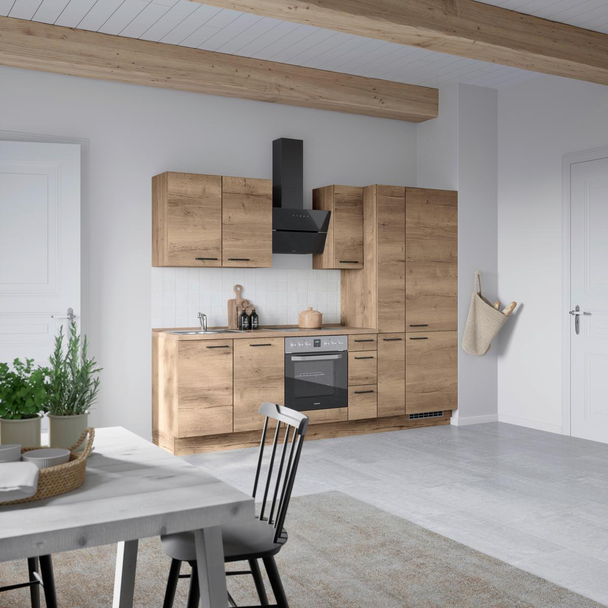 Kuchyňská linka 270 cm, dekor dub Havanna - černá/tmavý dub, Moderní, kov/kompozitní dřevo (270cm) - Nobilia