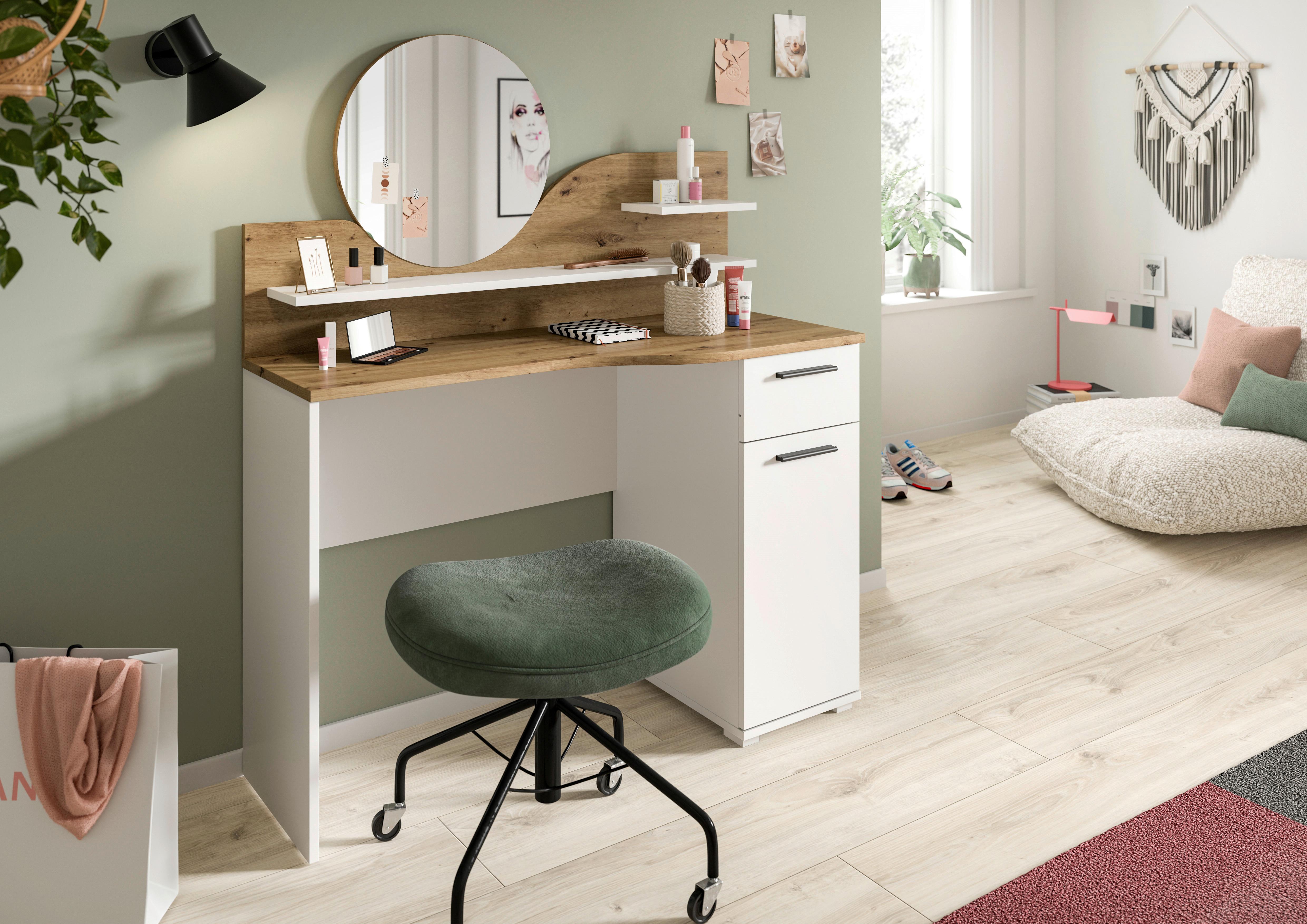 Schminktisch Vanity Weiß B: 110 Cm - Eichefarben/Weiß, Design, Holzwerkstoff (110/135/46cm) - MID.YOU