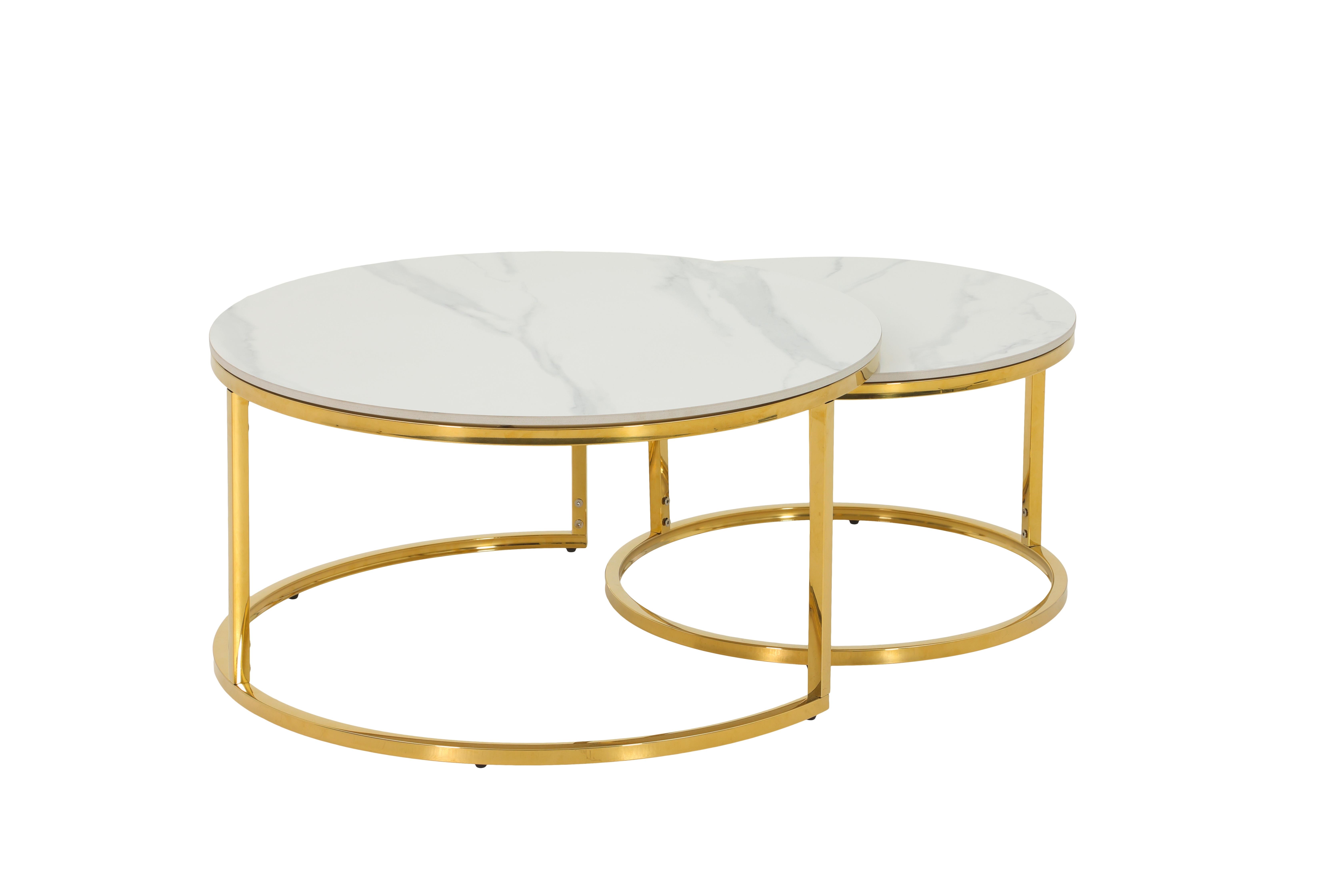 Couchtischset Joel Weiß D: 80/60 cm - Goldfarben/Weiß, Design, Stein (80/60/41/37cm) - Livetastic
