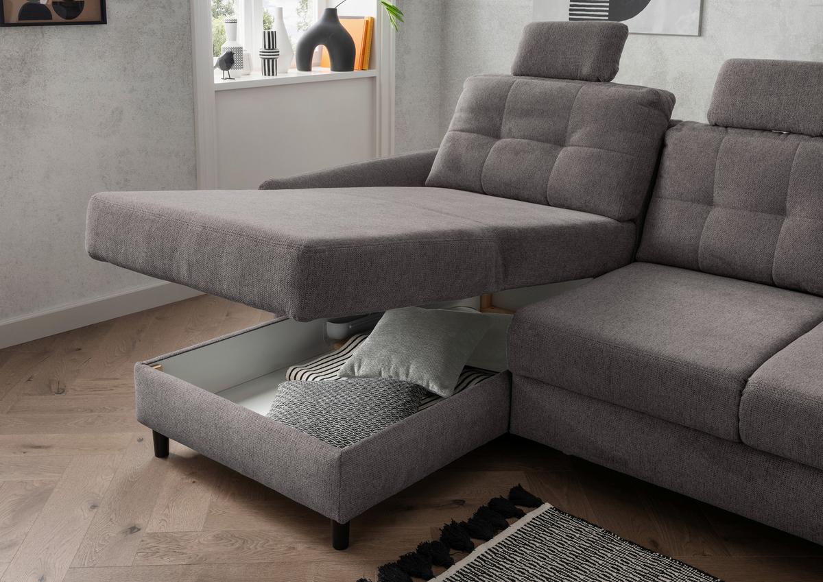 Ecksofa Brizzini Graubraun S: 176/250-280 cm - Graubraun/Hellgrau, MODERN, Holz/Textil (176/250-280cm) - Livetastic