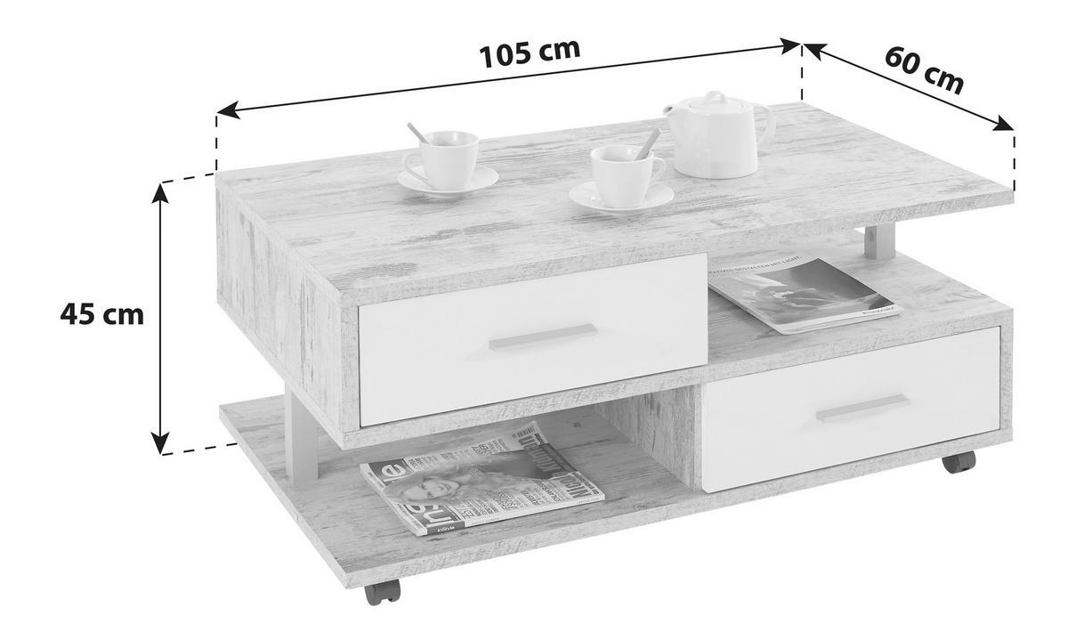 Dohányzóasztal Quattro - fehér/szürke, Modern, faalapú anyag (105/45/60cm)