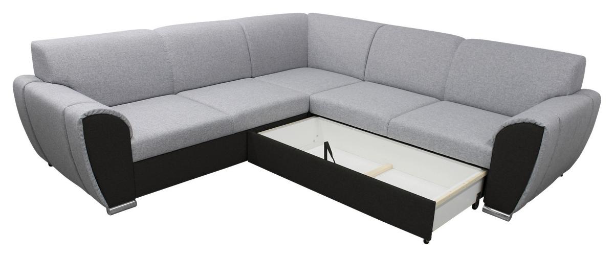 Ecksofa mit Schlaffunktion Delux Schwarz/Hellgrau - Silberfarben/Hellgrau, Design, Textil (266/266cm) - Livetastic