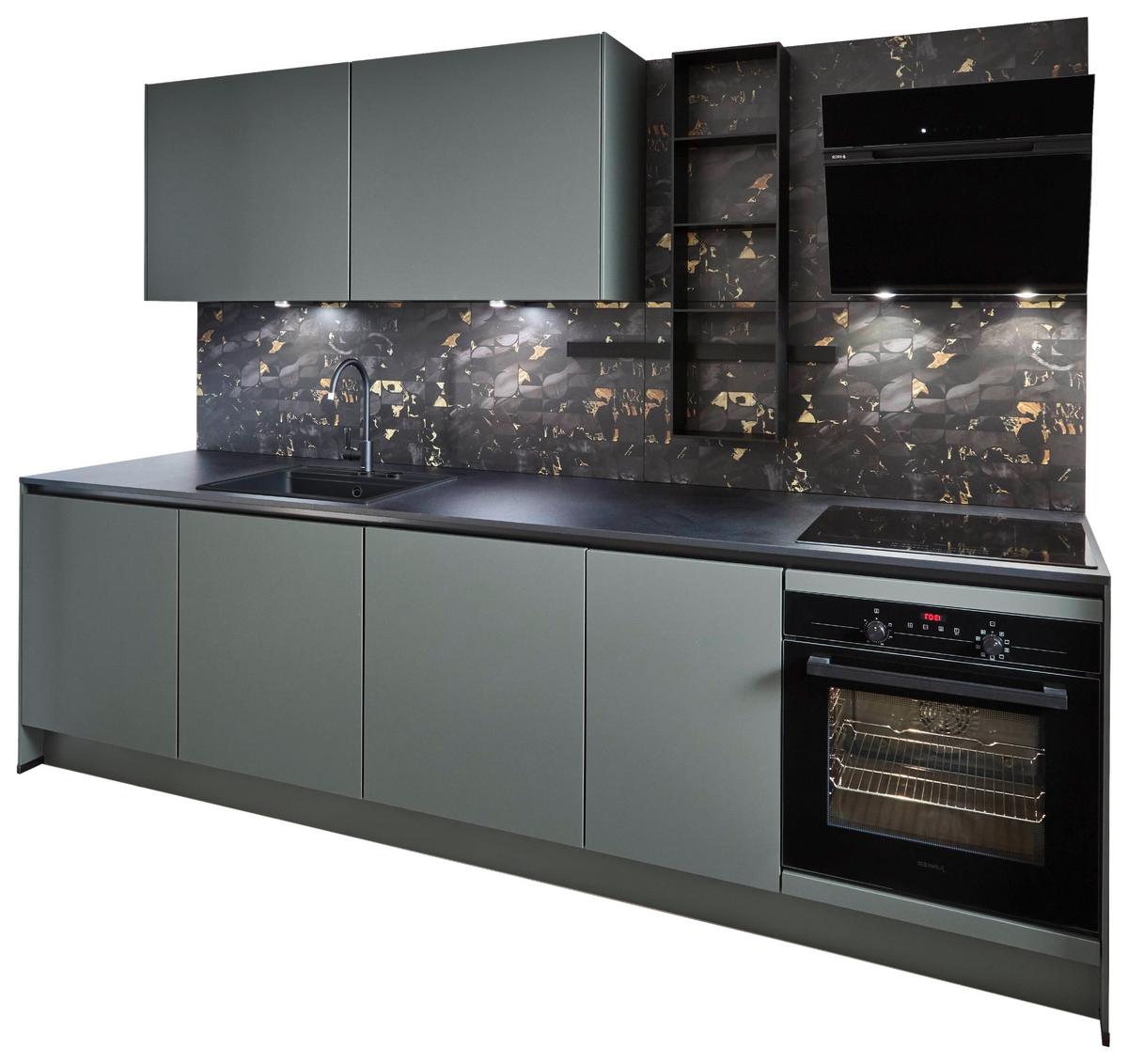 Küchenzeile Eastbourne Ohne Geräte 290 Cm Mineralgrün - Basics, Holzwerkstoff (290cm) - Vertico