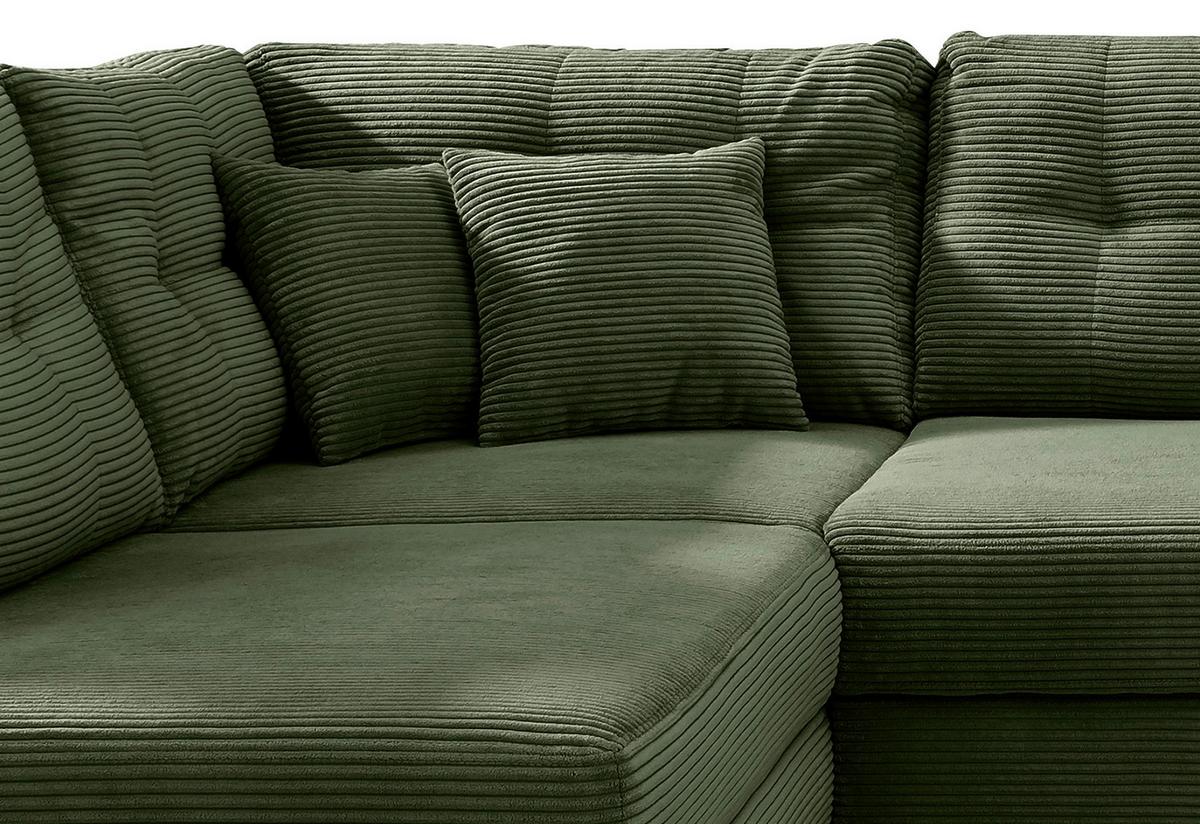 Wohnlandschaft Brizzini mit Schlaffunktion, Dunkelgrün - Dunkelgrün/Naturfarben, MODERN, Textil (206/338-352/176cm) - Livetastic