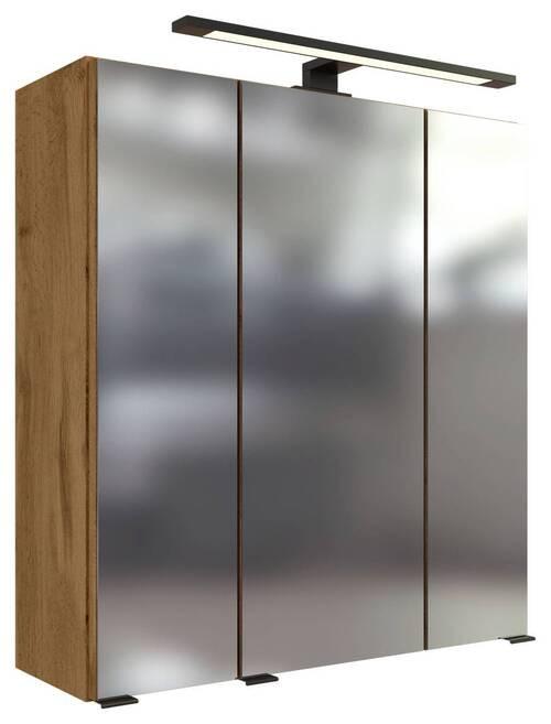 Spiegelschrank Manchester Led 3 Türen 60x64x20 cm - Eichefarben, MODERN, Glas/Holzwerkstoff (60/64/20cm) - Held