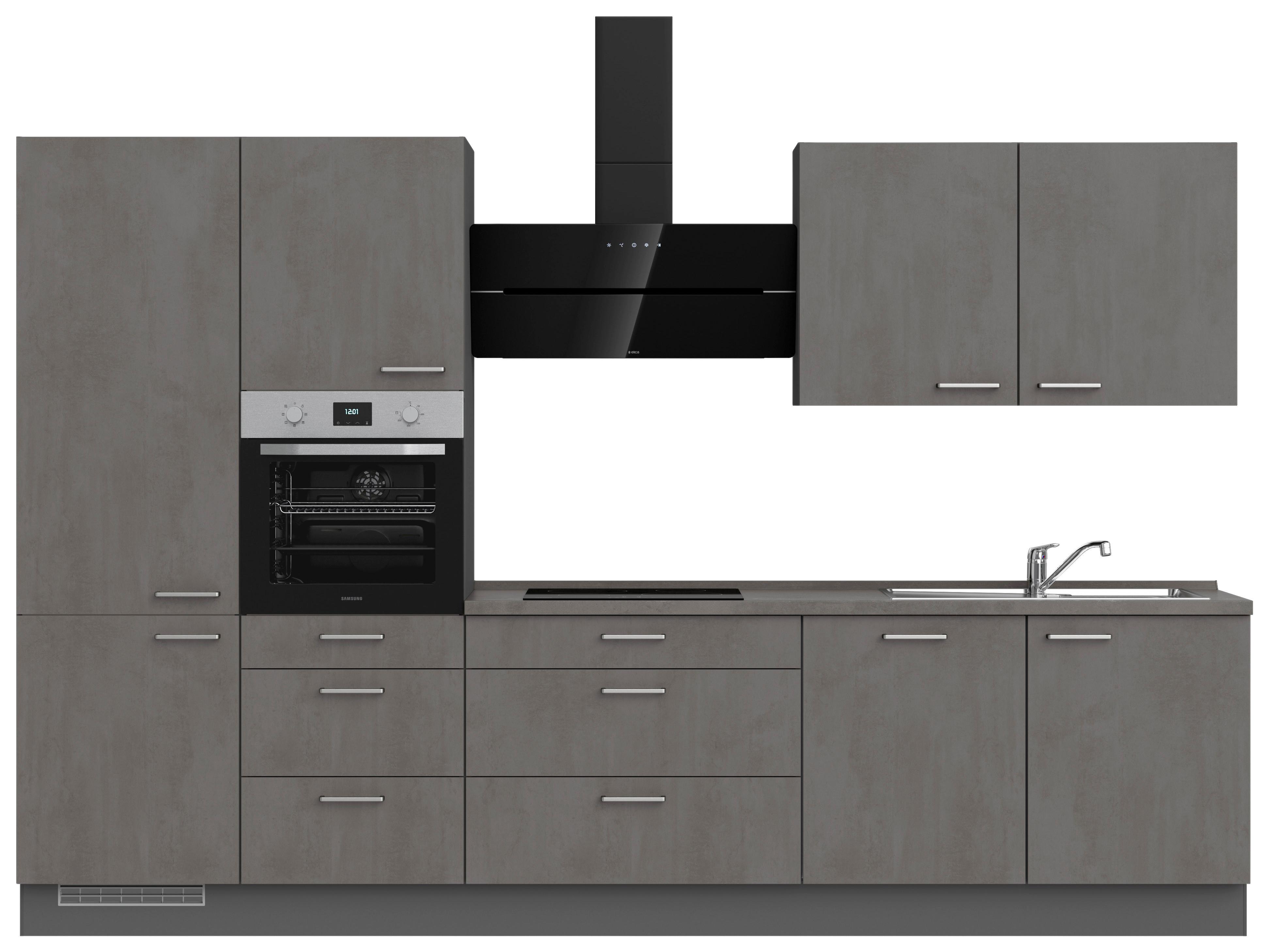 Kuchynská linka 330 cm, bridl.šedý betón/bridl.šedá - farba ušľachtilej ocele/bridlicová, Modern, kov/kompozitné drevo (330cm) - Nobilia