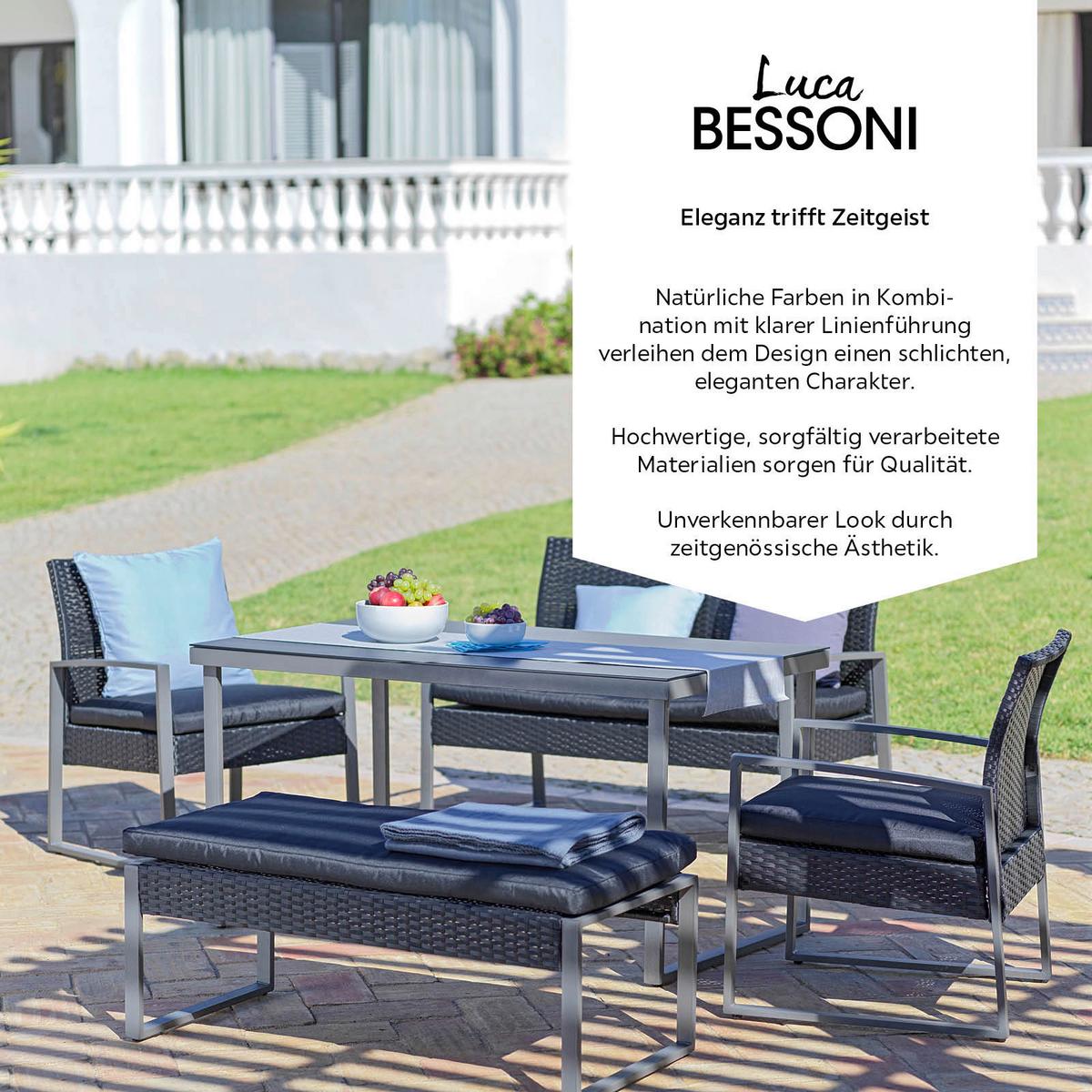 Loungegarnitur 5-tlg Elena Aus Stahl + Kunststoff Mit Kissen - Schwarz, MODERN, Glas/Kunststoff - Luca Bessoni
