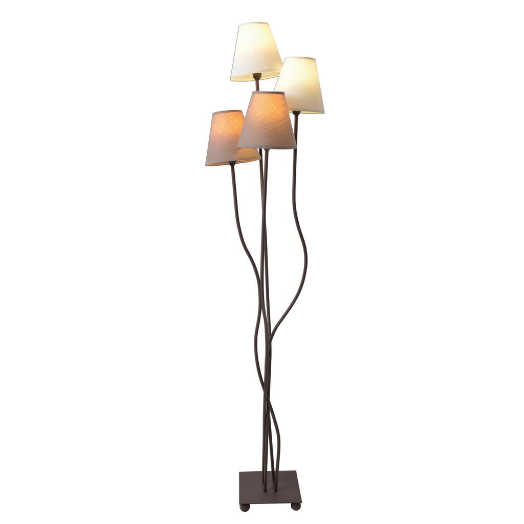 Stehlampe Braun/Beige Textil Lampenschirm