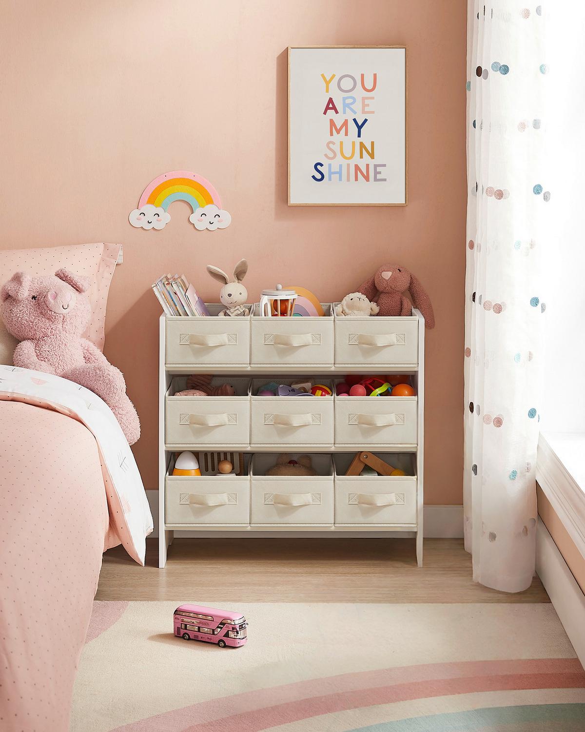 Kinderregal Toy Storage Shelf Weiß/Beige B: 62,5 cm - Beige/Weiß, MODERN, Holzwerkstoff/Textil (62,5/60/29,5cm) - MID.YOU