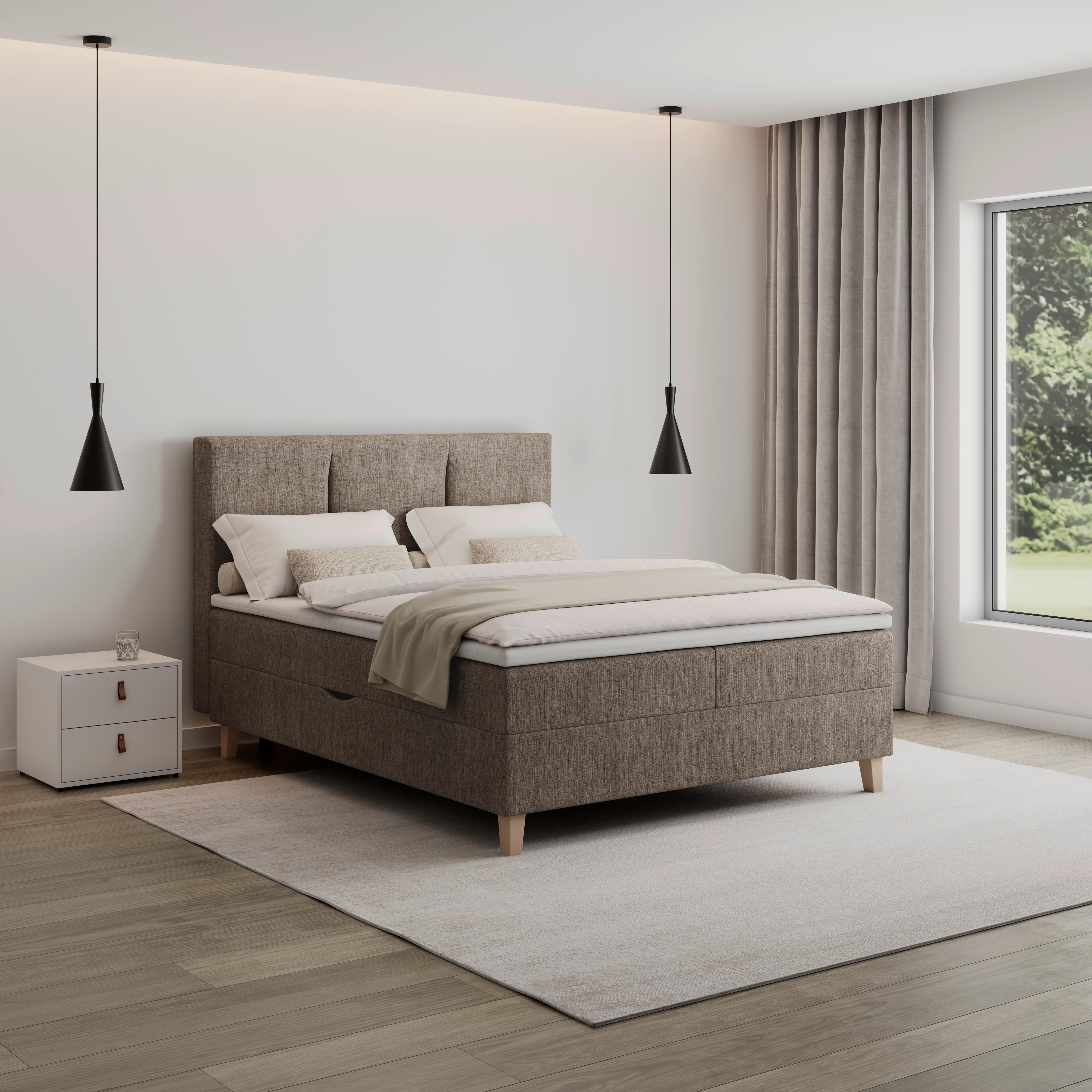Boxspringová postel MONZA 140x200, hnědá - barvy dubu/hnědá, Moderní, dřevo/textil (140/200cm) - Bessagi Home