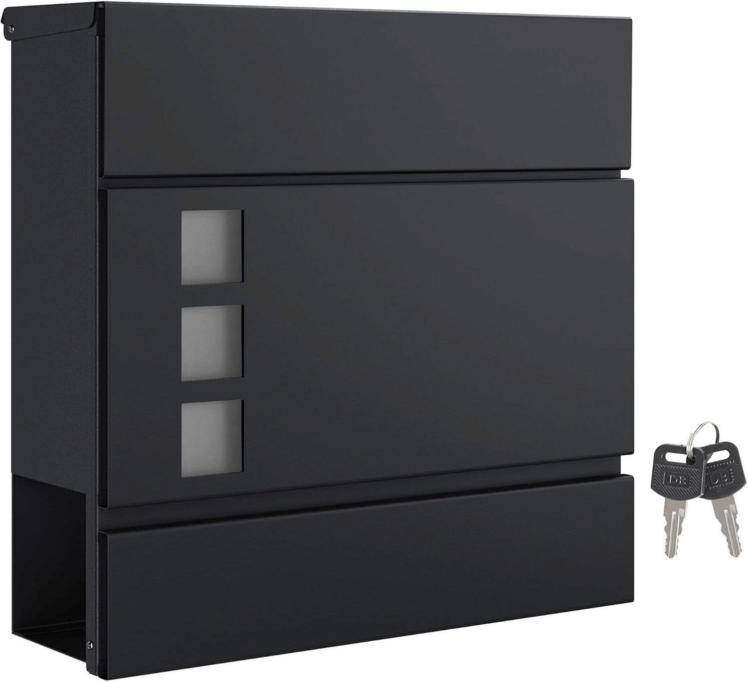 Briefkasten Schwarz B: 37 cm - Schwarz, Basics, Metall (37/37/10,5cm)