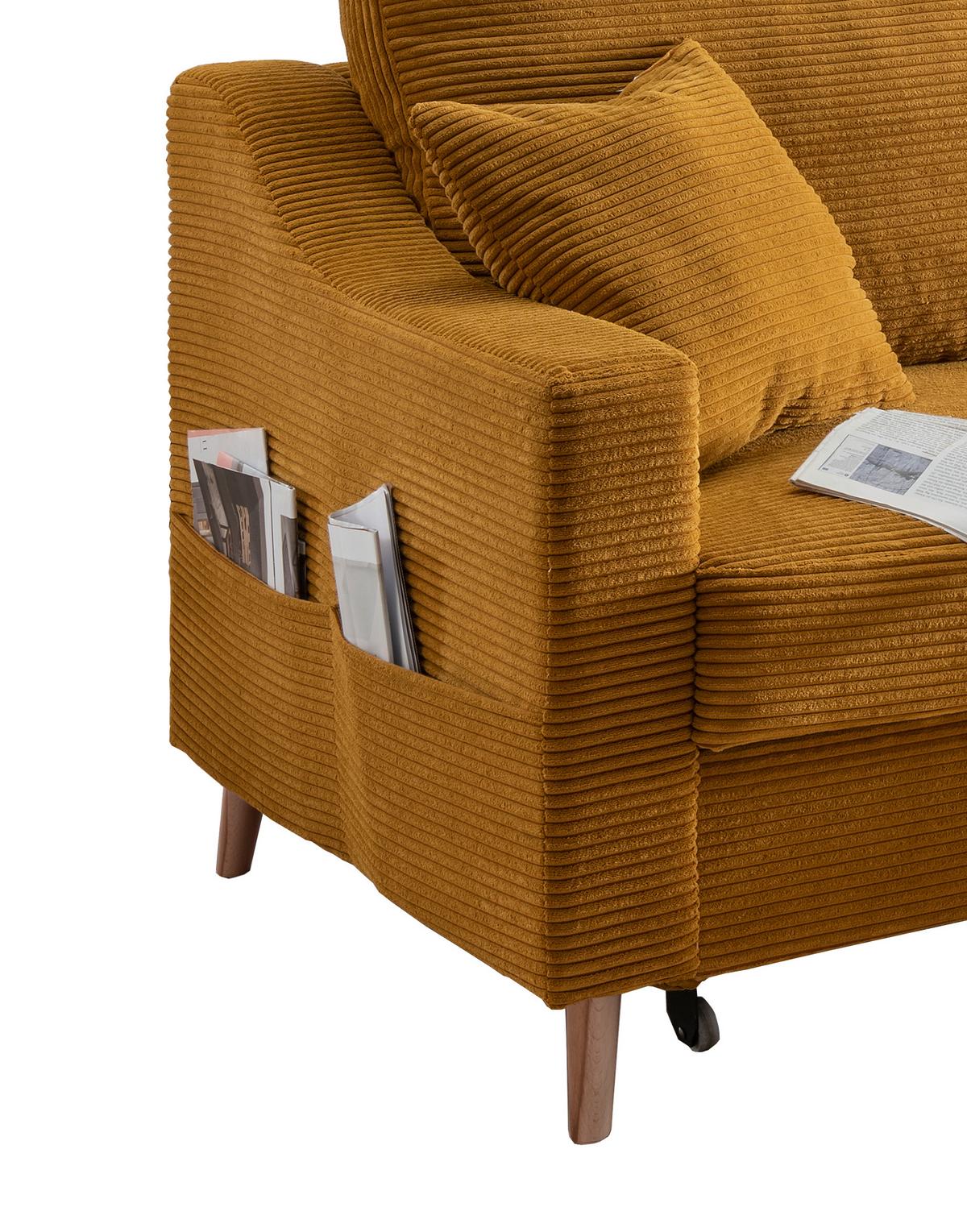 Ecksofa Valentina ca. 228x150 cm Gold Cord - Goldfarben/Naturfarben, Design, Textil (228/150cm) - P & B