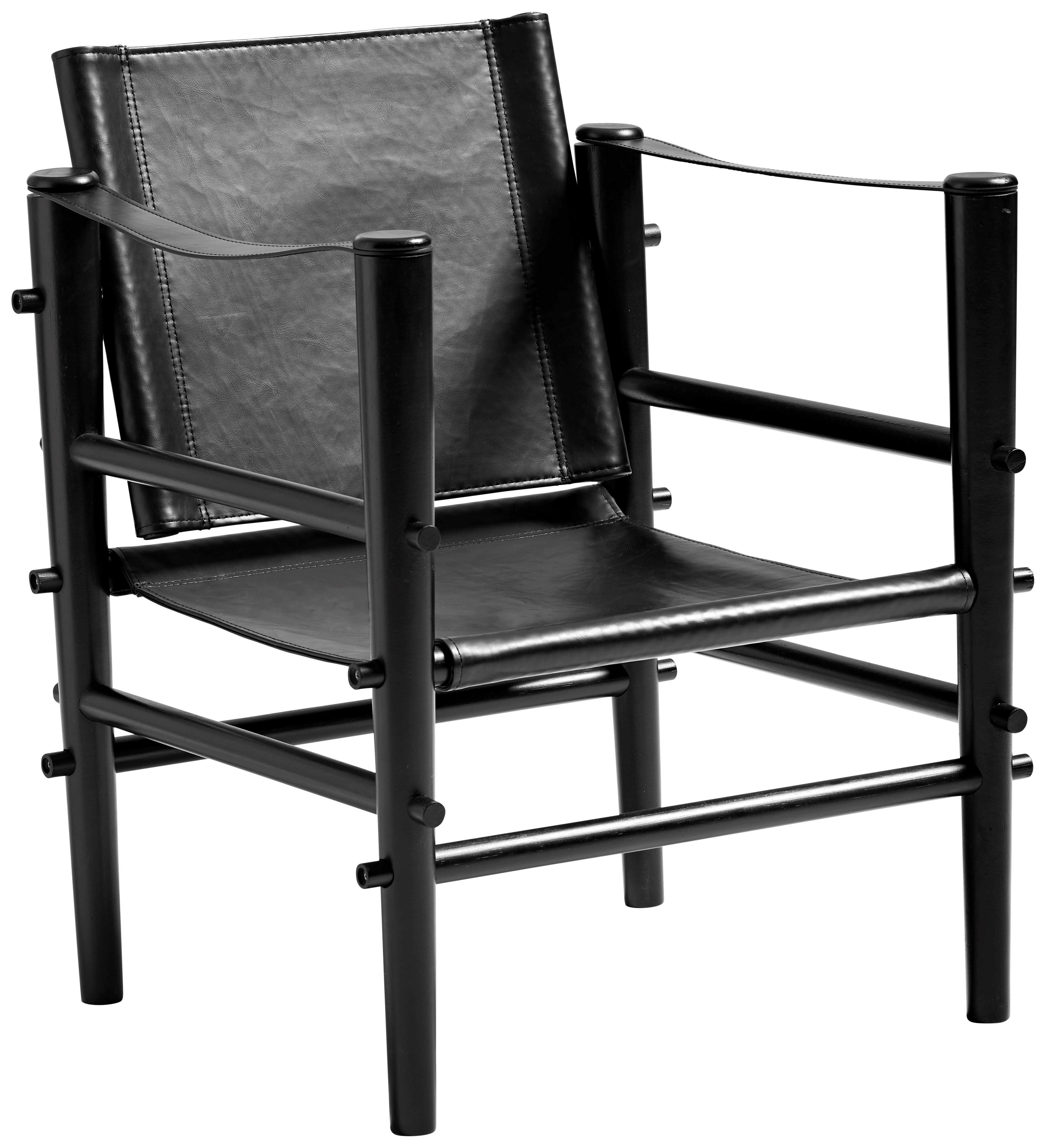 LOUNGESESSEL SAFARI 3155020 - Schwarz, ROMANTIK / LANDHAUS, Leder/Holz (59/79/61cm) - MID.YOU
