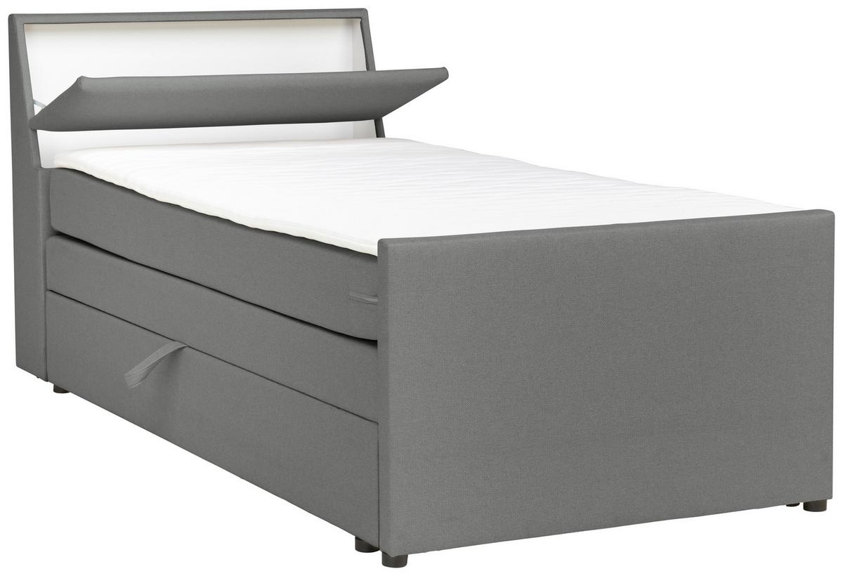 Boxspringbett Mit Bettkasten Nida 120x200 Cm Grau - Schwarz/Grau, MODERN, Holz/Textil (120/200cm) - MID.YOU