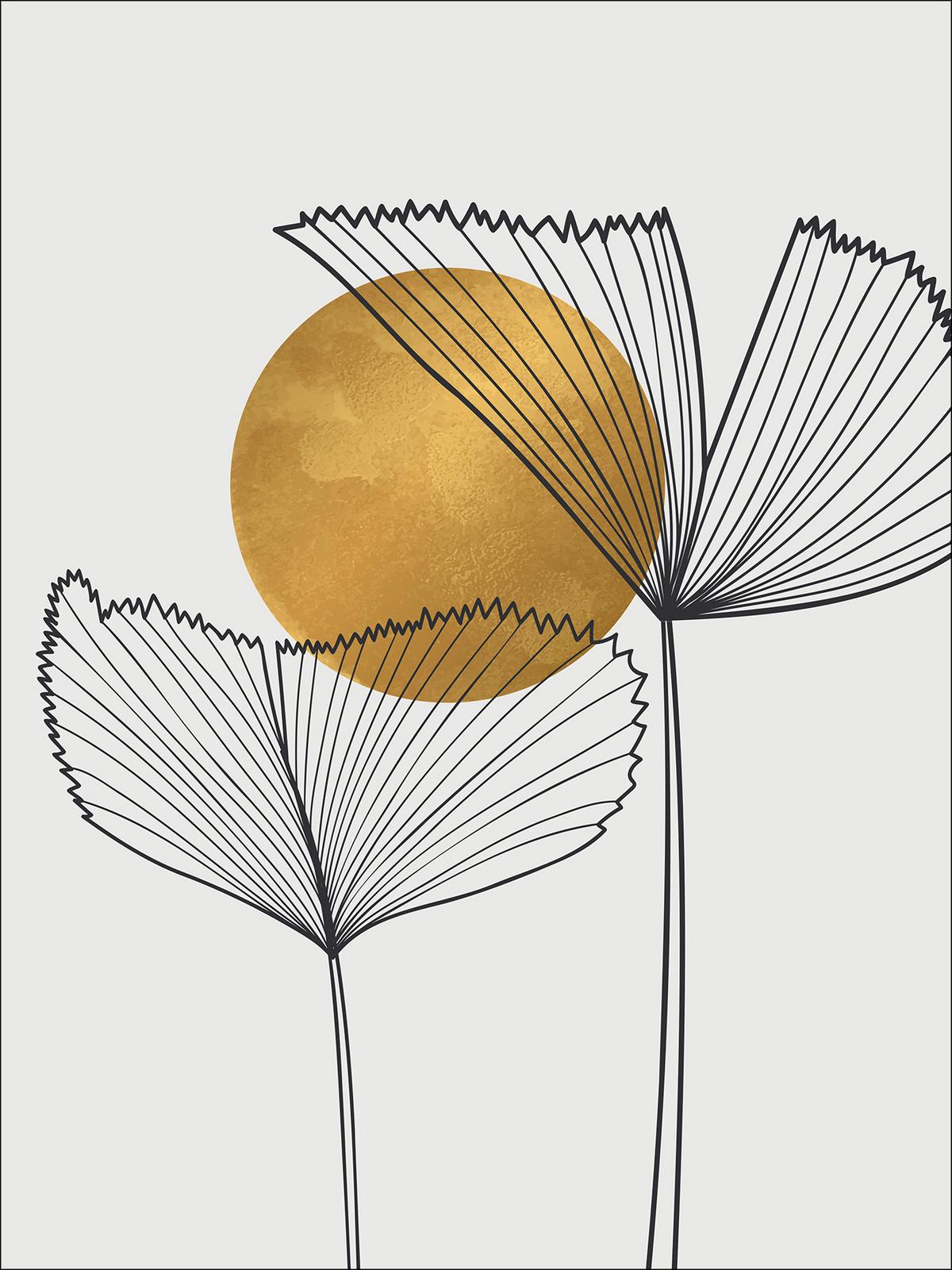 Dekopaneel Leaves In The Sun I - Goldfarben/Grau, Basics, Papier/Holzwerkstoff (30/40/1,20cm)