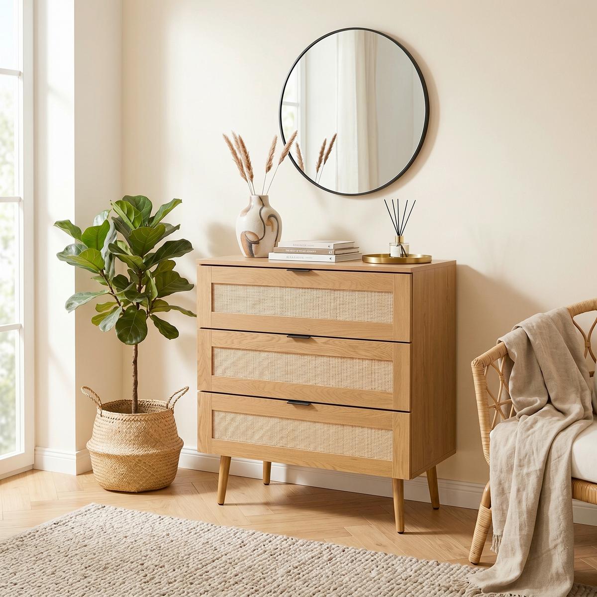 KOMODA BOHEO K - čierna/farba duba, Modern, kompozitné drevo (80/90/40cm) - MID.YOU