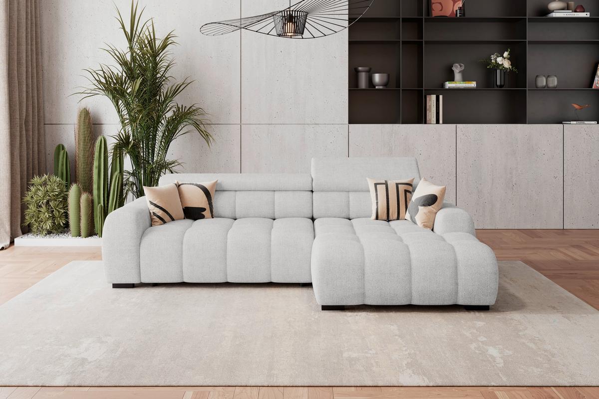 Rohová sedačka FREYA, pravá, sivobéžová, elektrický výsuv - čierna/sivobéžová, Trend, textil/plast (285/168cm)