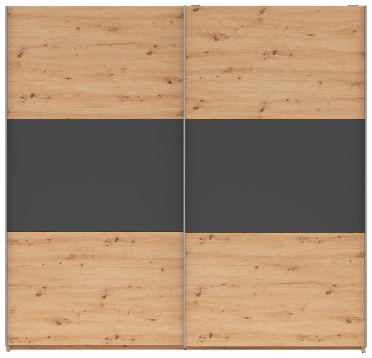 Schwebetürenschrank B: 218 Cm Saturn Graphitf./eiche Dekor - Graphitfarben/Eiche Artisan, KONVENTIONELL, Holzwerkstoff (218/210/59cm)