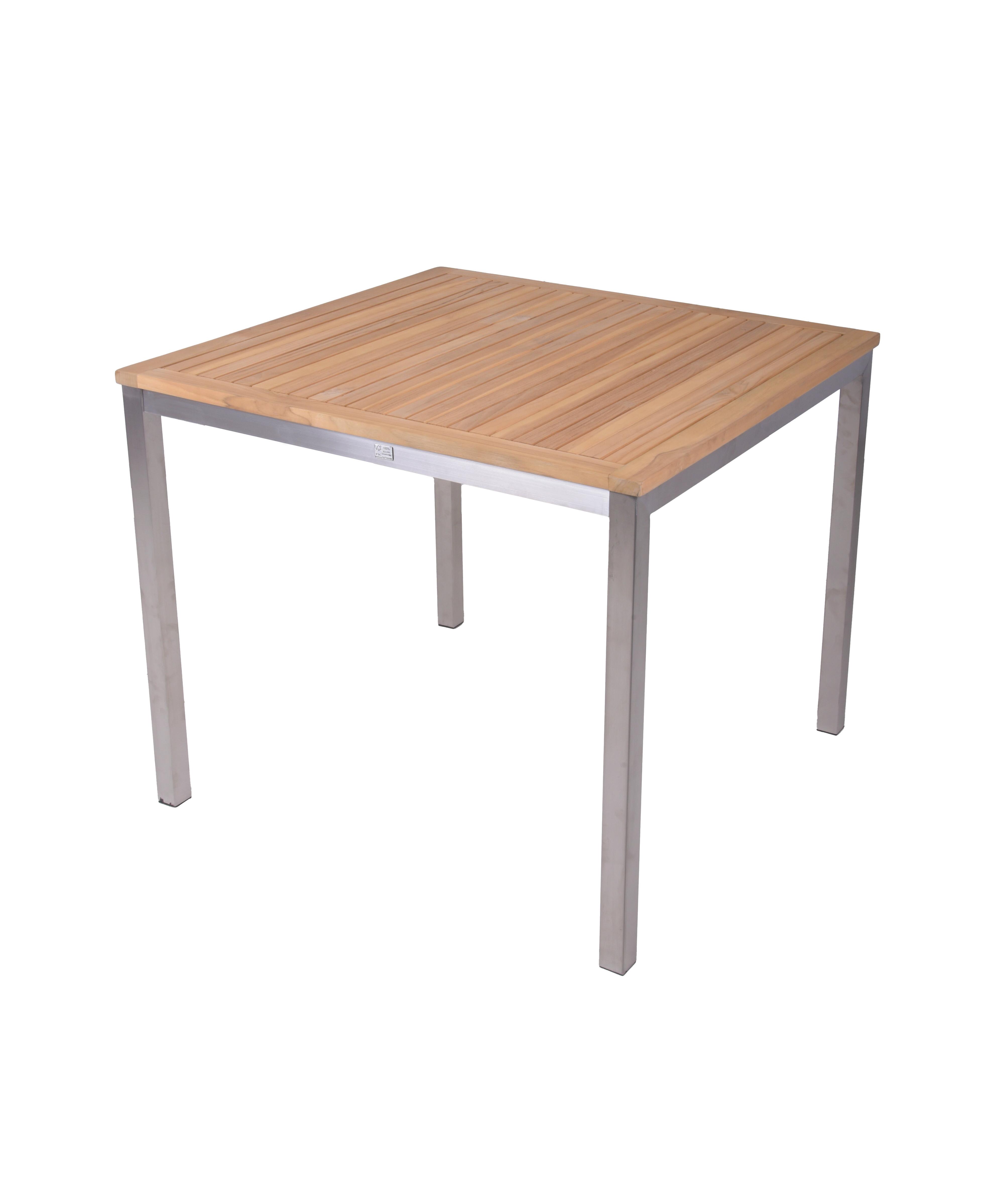 Gartentisch Denver Teakholz L: 90cm - Silberfarben/Teakfarben, MODERN, Holz (90/90/75cm) - Gardenson