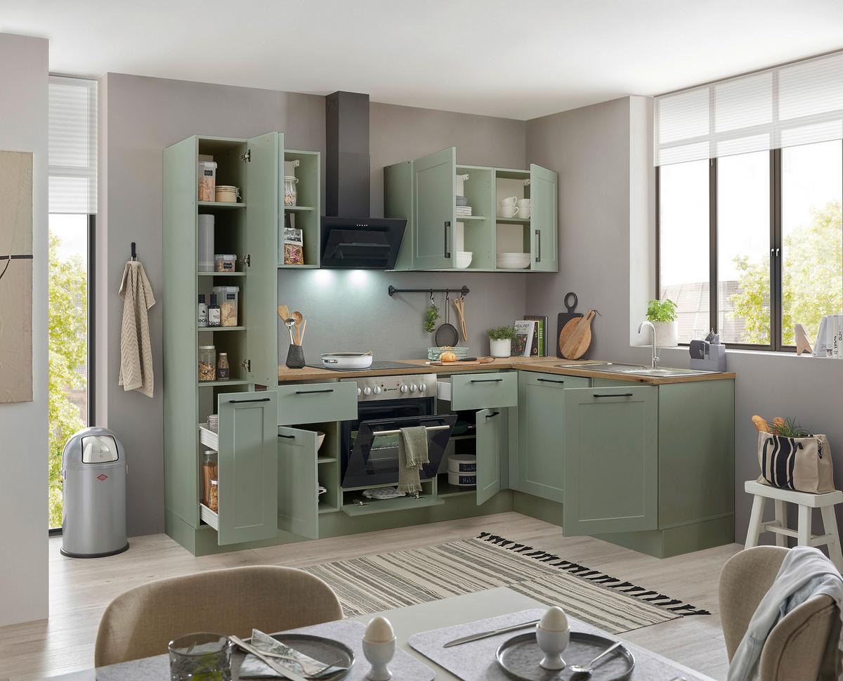 Eckküche Marseille Grün/eiche Dekor S: 250x175 Cm - Eiche Artisan/Grün, Design, Holzwerkstoff (250/175cm) - MID.YOU