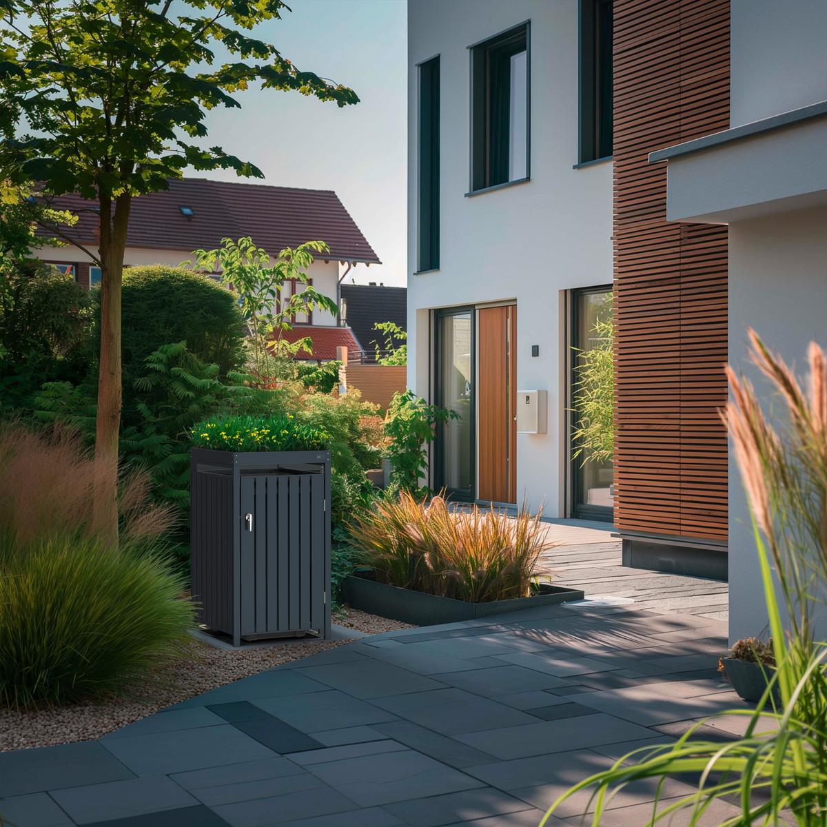 Aufbewahrungsbox Leon 1x240 Liter - Anthrazit, Basics, Metall (68/80/124cm) - Ambia Garden