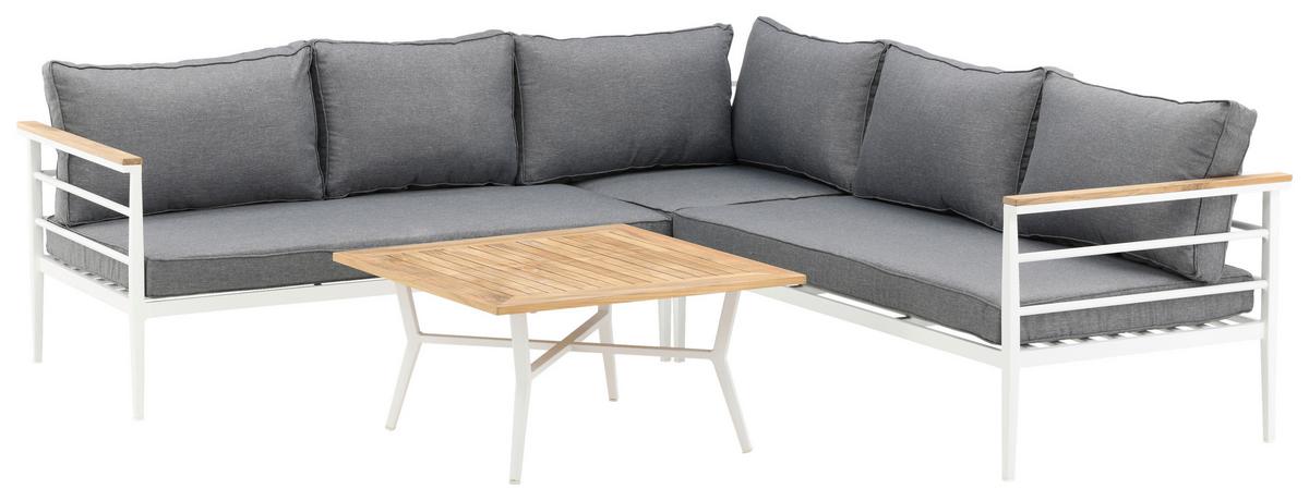 Loungegarnitur 2-Tlg Mexico Teakholz/Metall mit Kissen - Weiß, KONVENTIONELL, Holz/Metall (233/233cm) - Gardenson