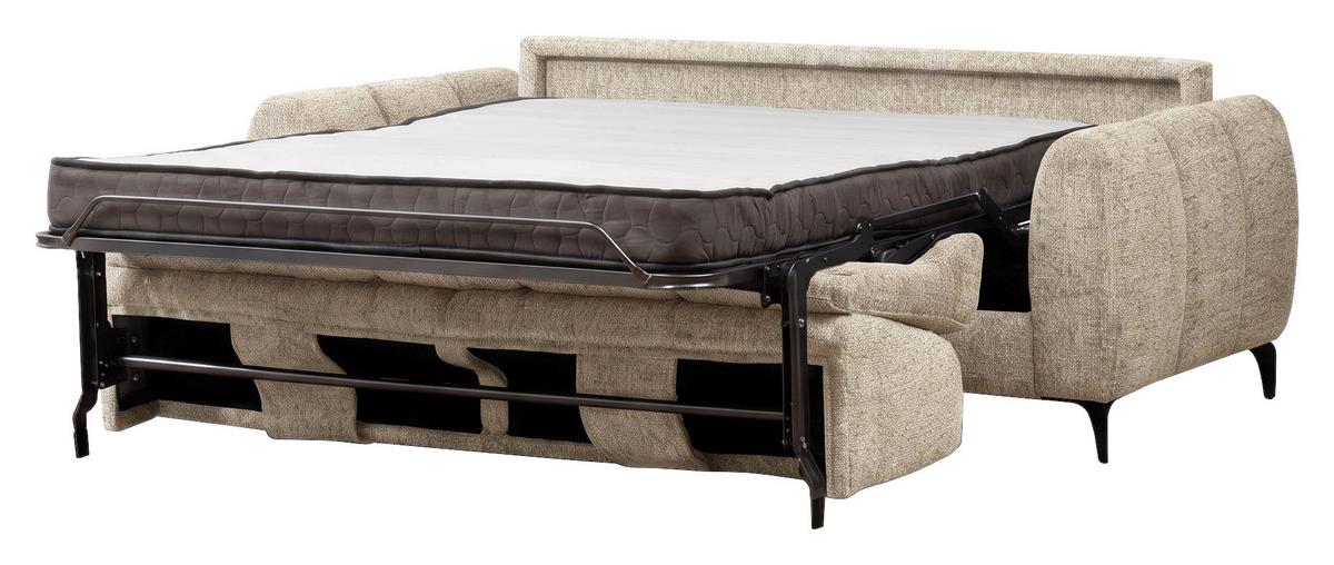 Schlafsofa inkl. Bettfunktion Webstoff creme, B:206 cm - Creme/Schwarz, MODERN, Holz/Textil (206/89/100cm)