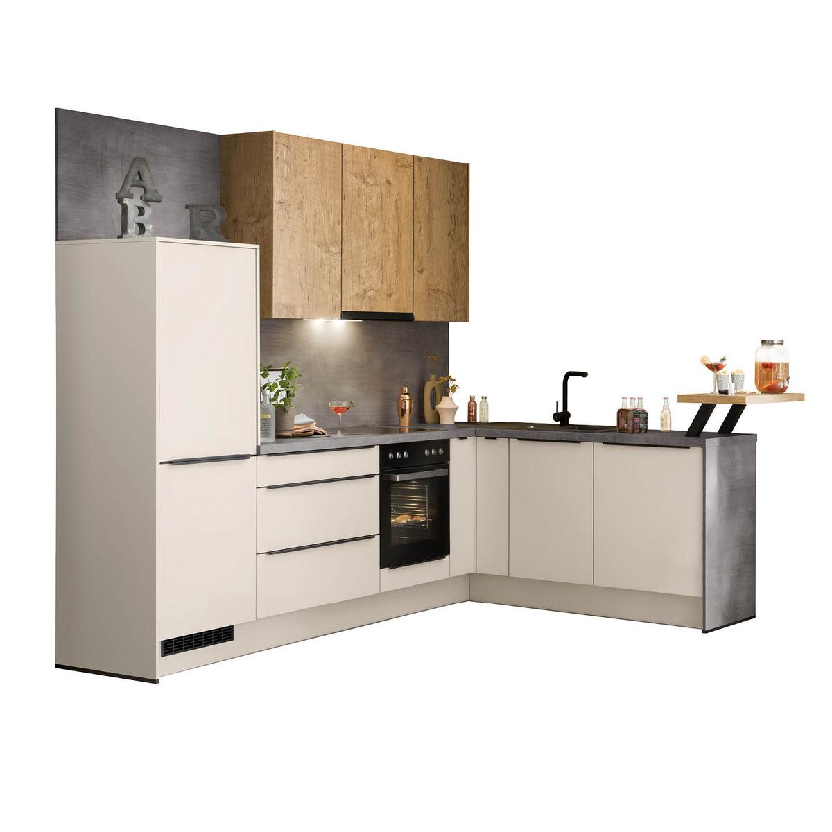 Eckküche Ip1200 Ohne Geräte 292x192 Cm Kiselgrau/eiche - Weiß, MODERN, Holzwerkstoff (292/192cm) - Impuls