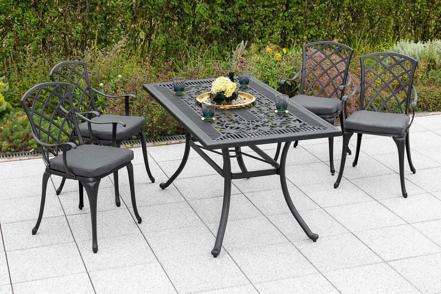Gartenset Rhodos - Graphitfarben/Grau, MODERN, Textil/Metall - Gardenson