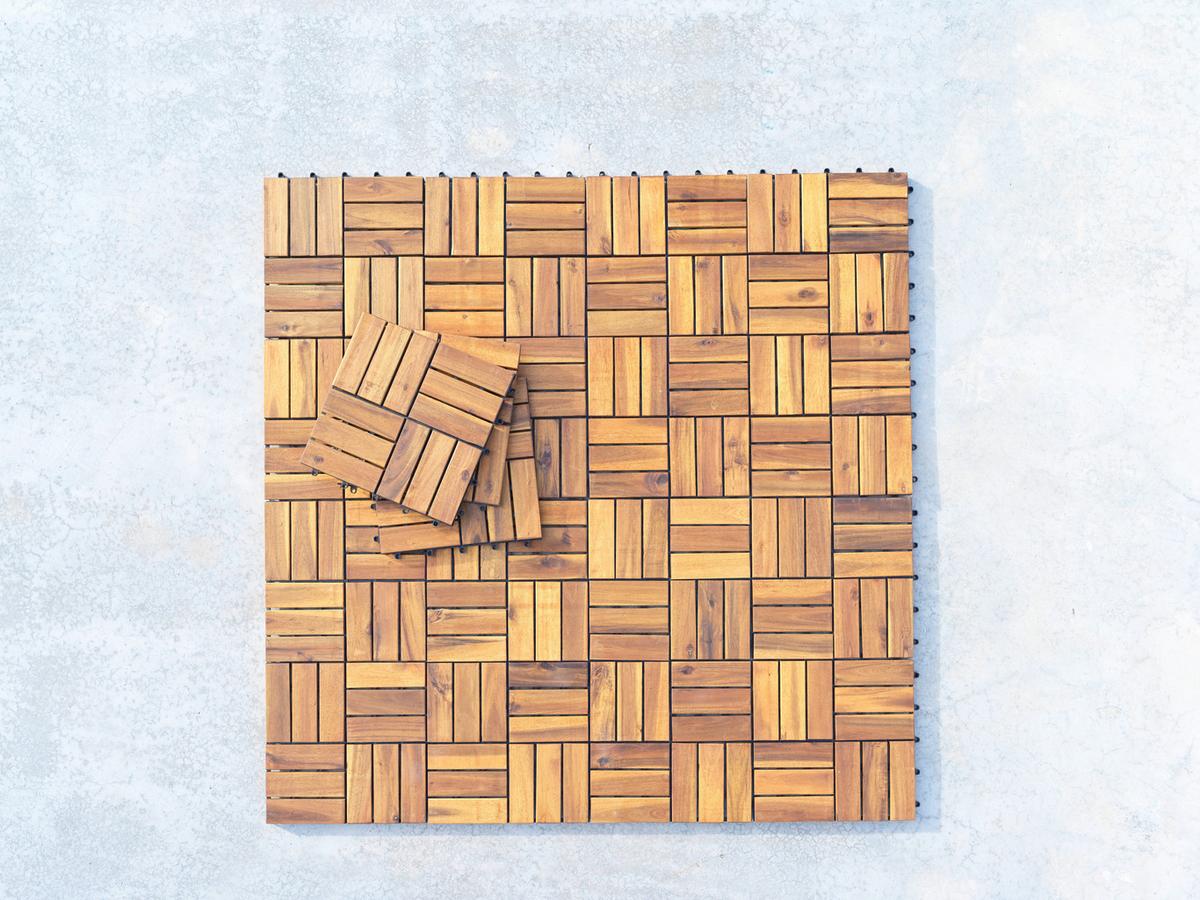 Terrassenfliese Dominik 10er Set 30x30 cm Akazienholz - Schwarz/Akaziefarben, MODERN, Holz/Kunststoff (30/30cm) - Ondega